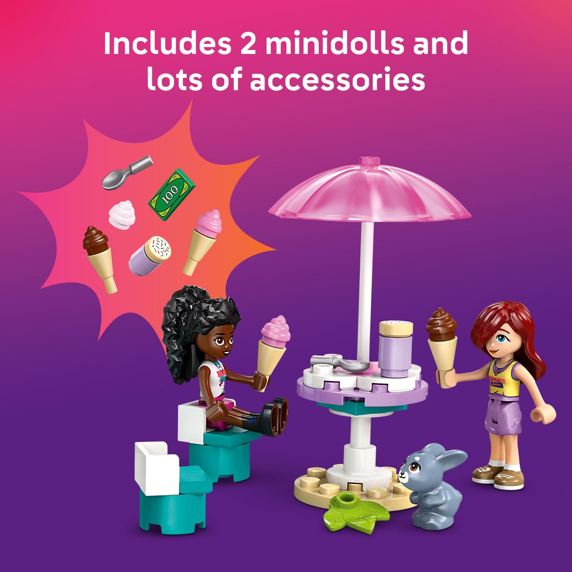 LEGO Friends Heartlake City Ice Cream Truck Building Toy Set - Creative Pretend Play for Kids Ages 4+ with 2 Minidolls & Rabbit Figure (Model 42644) - Perfect for Preschool Playtime, Birthday Gifts & STEM Learning Activities
