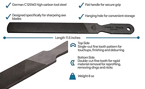 1844 Helko Werk Germany Dual Sided Axe Sharpening File - Heavy Duty Single-Cut & Cross-Cut Metal Hand File for Axes & Hatchets - Perfect for Camping, Woodworking & Outdoor Survival (Model #22102)