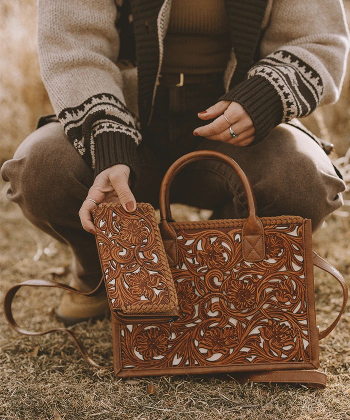 Trinity Ranch Floral Tooled Bifold Wallet for Men & Women - Genuine Leather Money Clip Credit Card Holder - Perfect for Everyday Use, Travel & Gifts