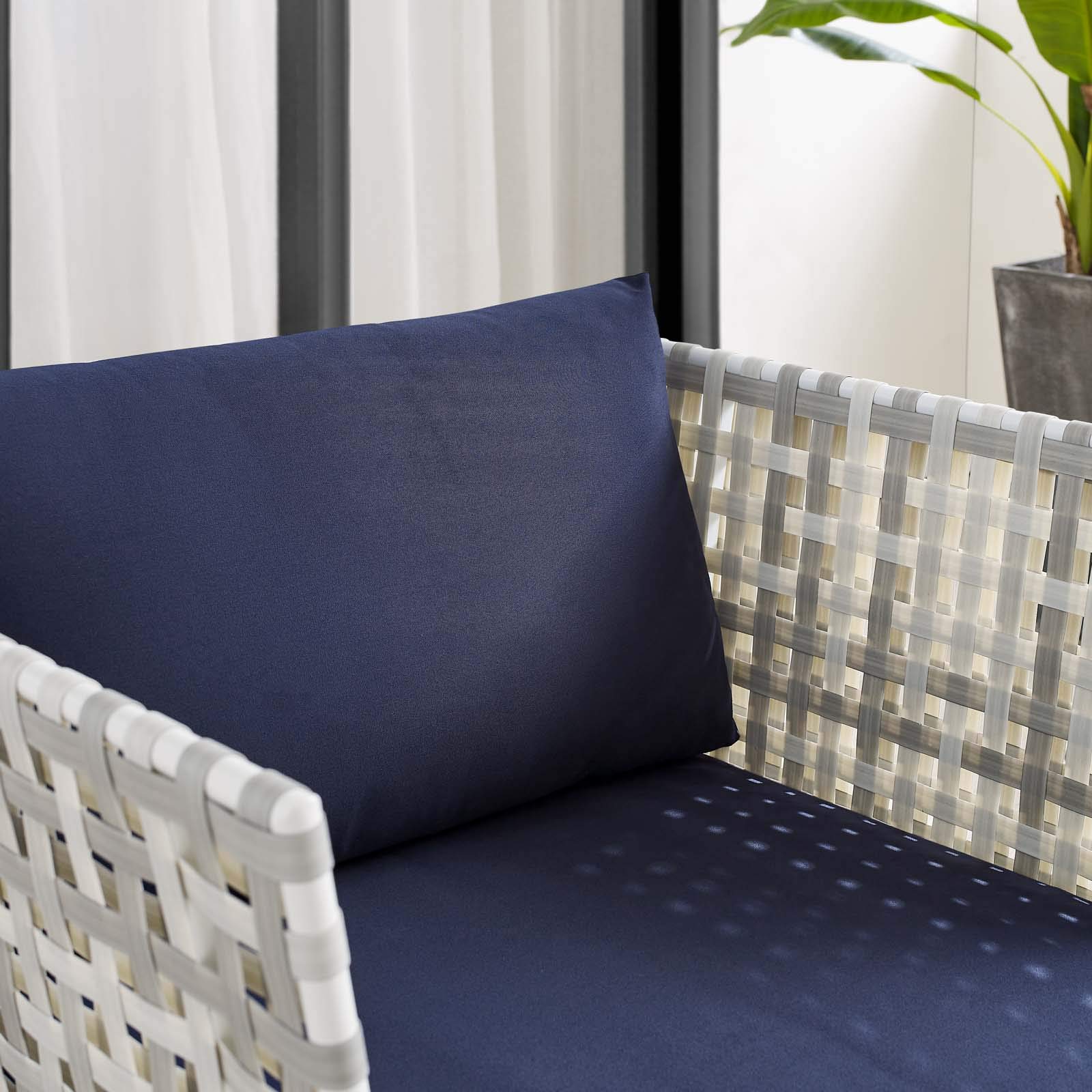 Modway Harmony Outdoor Patio Armchair - Sunbrella® Basket Weave Aluminum Frame in Taupe Navy - Perfect for Poolside, Garden, Deck & Patio Relaxation