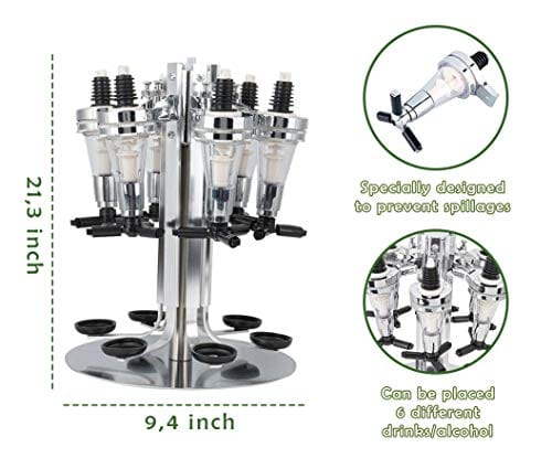 6-Bottle Rotating Wall Mounted Home Bar Liquor Dispenser - Professional Round Alcohol Bar Station for Whiskey, Vodka & Cocktails - Perfect for Home Bars, Parties & Entertaining