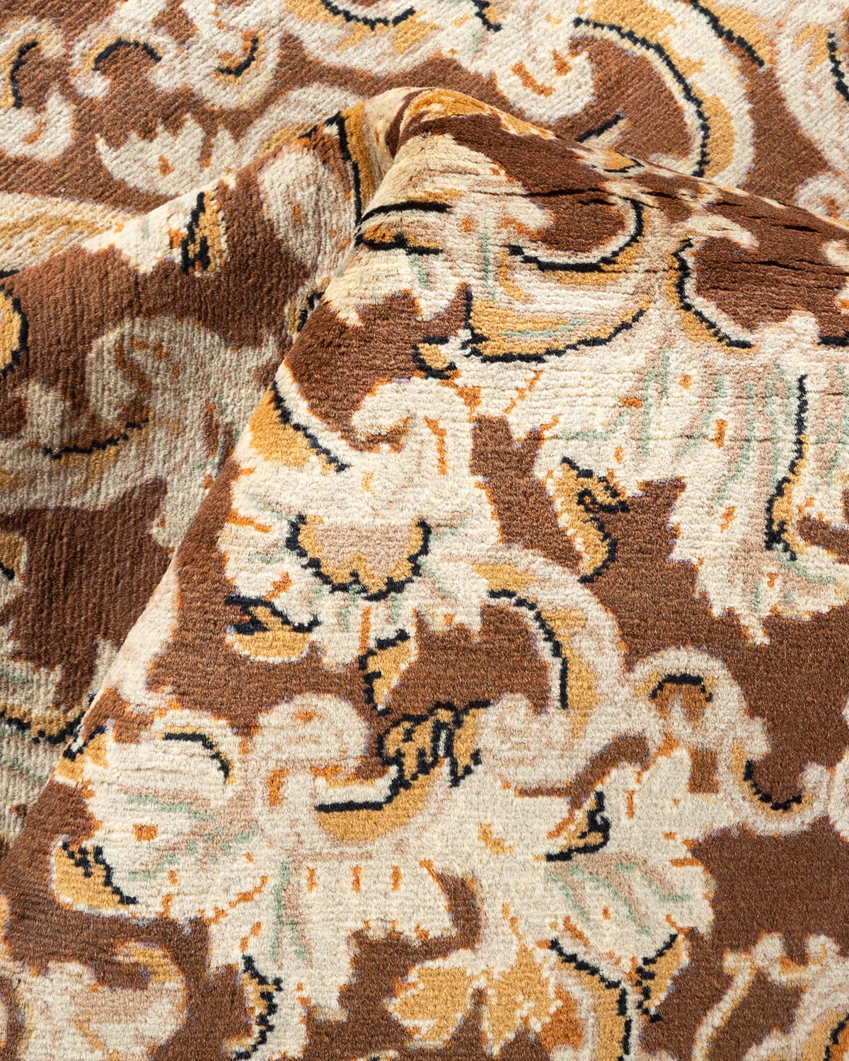 Handmade Wool Oriental Mogul Brown 6x9 Area Rug - Traditional Hand-Knotted One-of-a-Kind Solo Rugs for Living Room, Bedroom & Home Decor