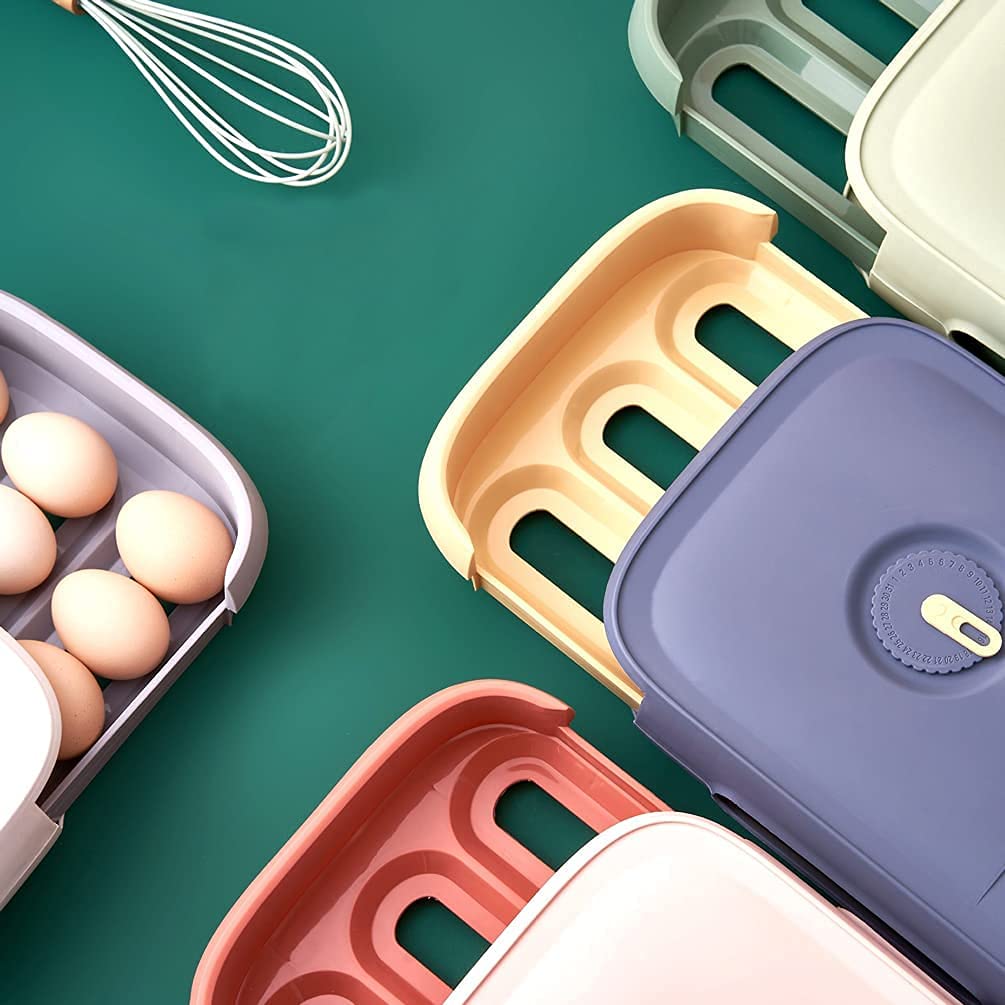 ONPRIX Refrigerator Egg Storage Container - 18-21 Egg Capacity, Airtight Lid, Drawer Design for Freshness - Perfect for Kitchen, Fridge Organization & Food Storage (Blue)