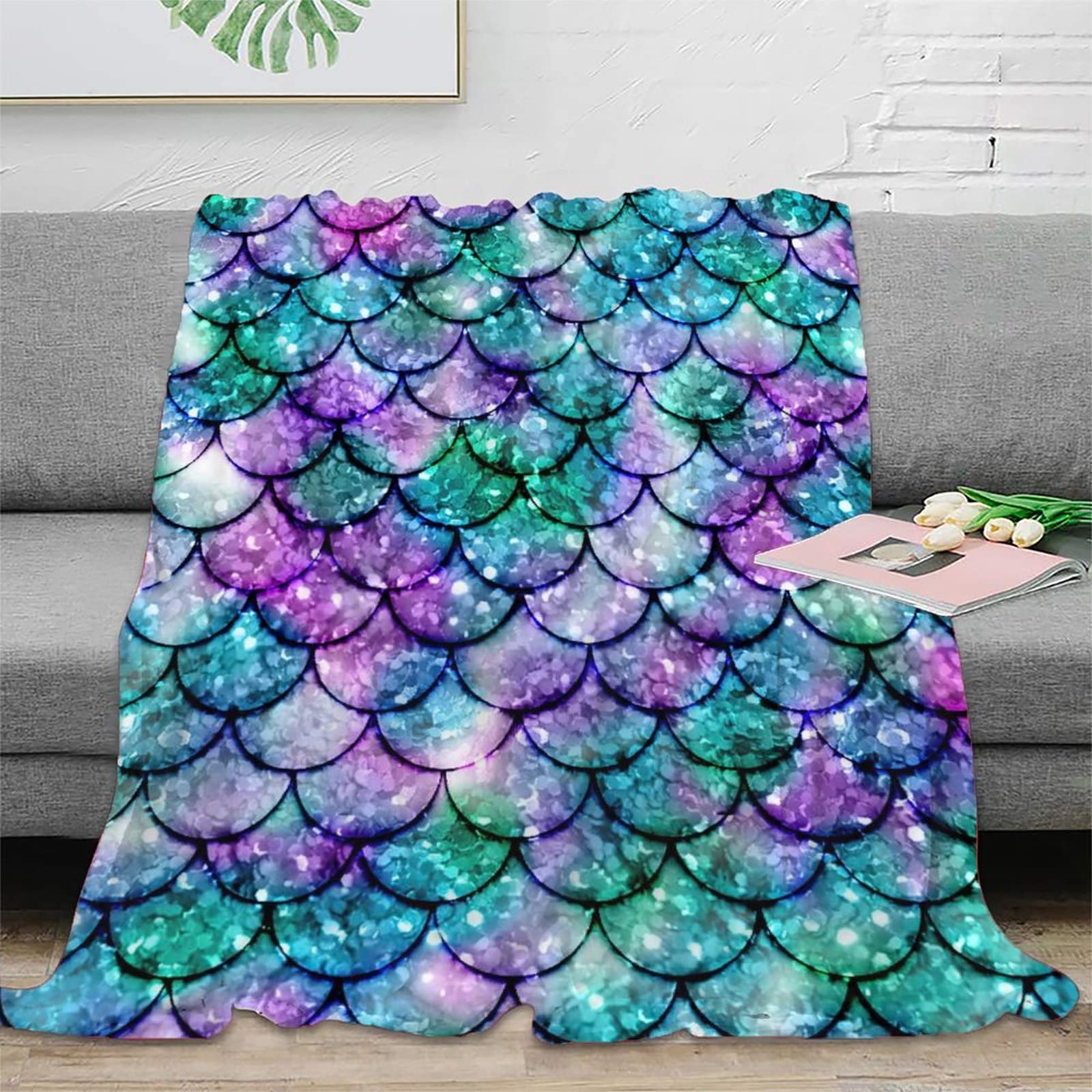 Fairy Tale Fish Tail Pattern Soft Flannel Fleece Blanket - 40