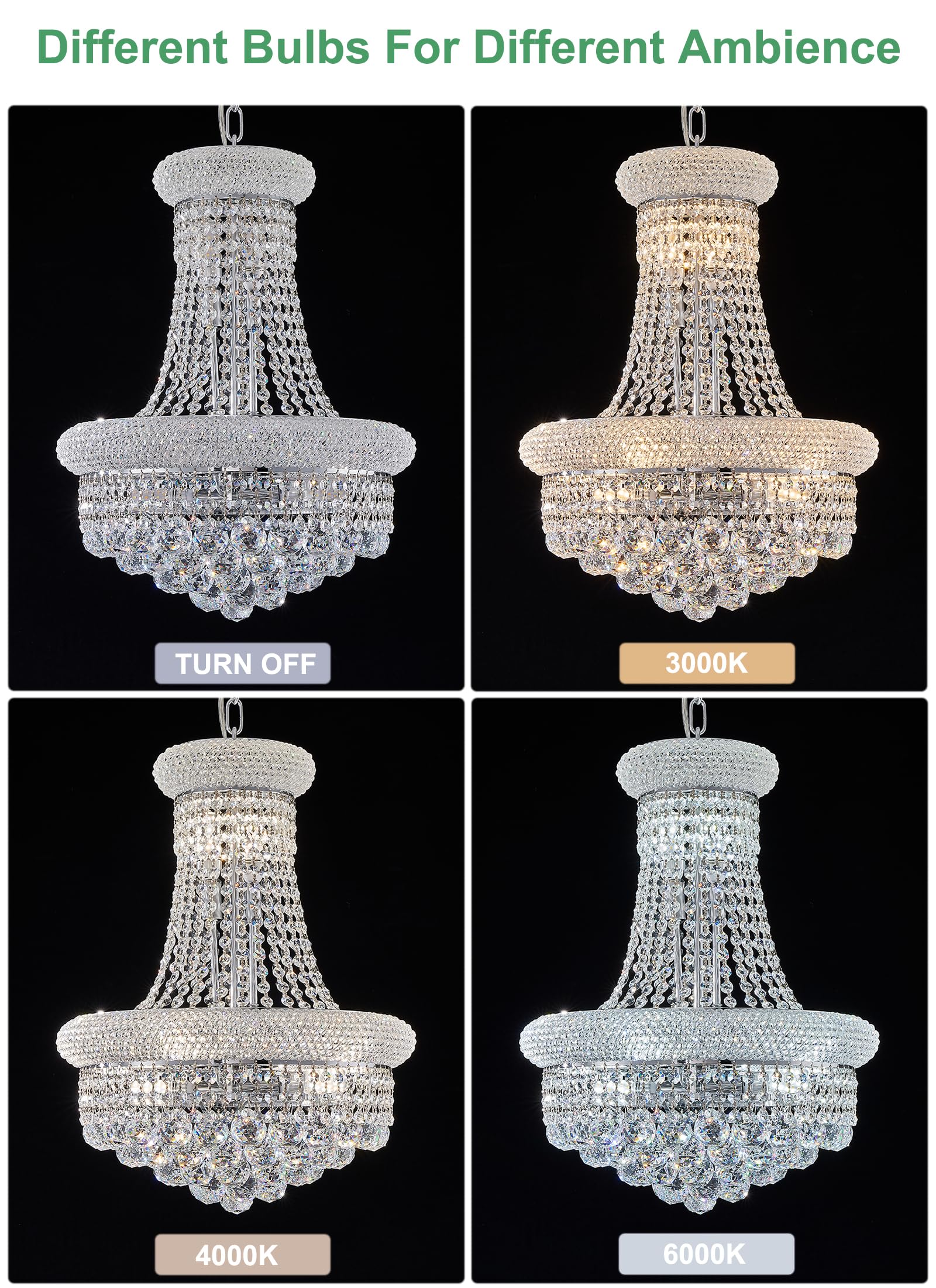 10-Light Empire Crystal Chandelier - Elegant Chrome Finish for Dining Room, Foyer, Entryway, Living Room & Bedroom | Perfect for Weddings, Luxury Homes & Formal Events