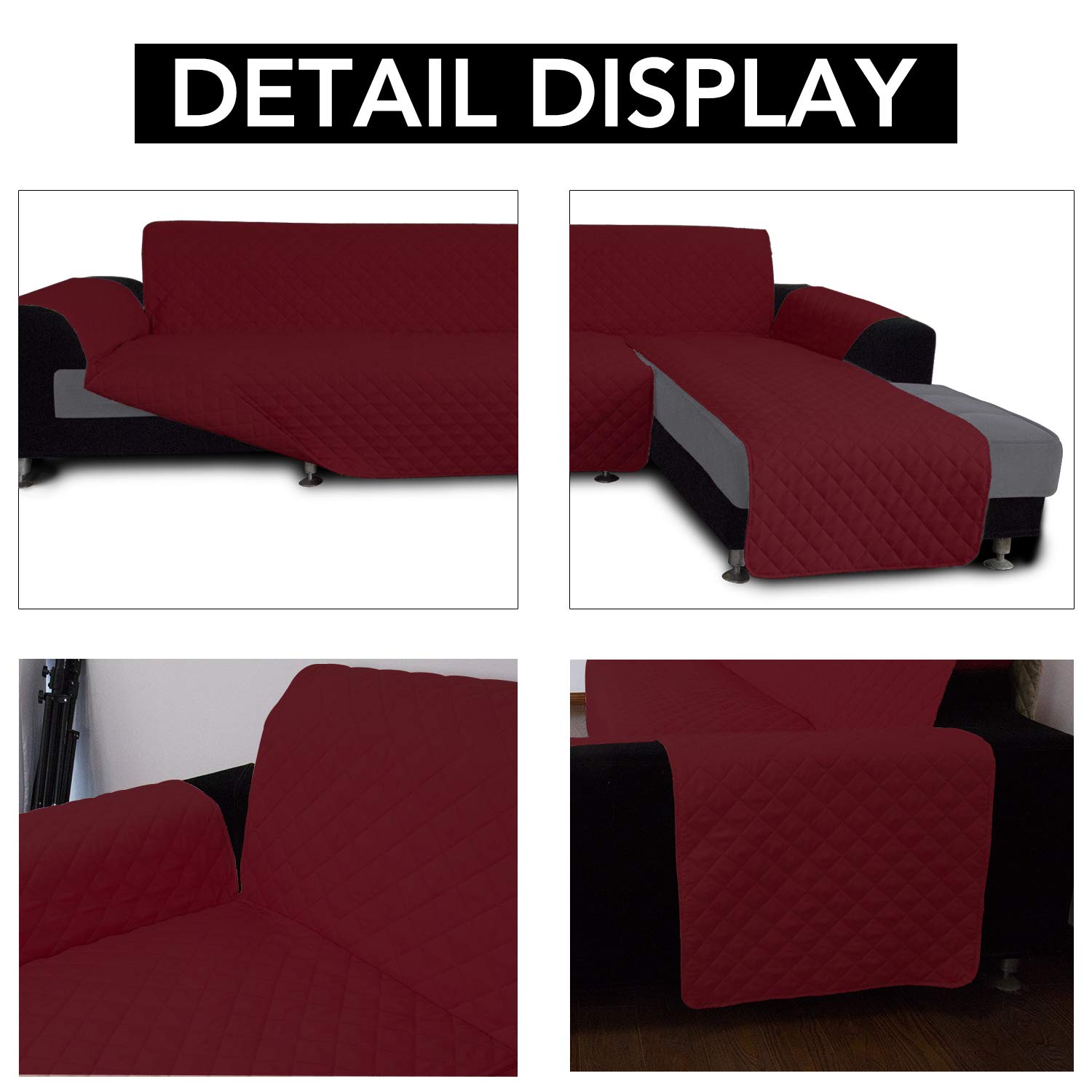 Reversible L-Shaped Sofa Slipcover - Large Sectional Couch Cover with Chaise | Pet & Kid Friendly Furniture Protector | Christmas Red | Perfect for Living Room, Family Room & Home Decor