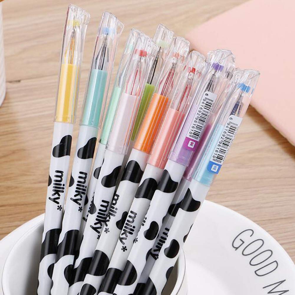 12 Pack Colorful Cute Diamond Gel Pens - Milky Cow Design Kawaii Stationery Set for School, Office & Journaling (Candy Colors) - Perfect for Note Taking, Gift Giving & Creative Writing