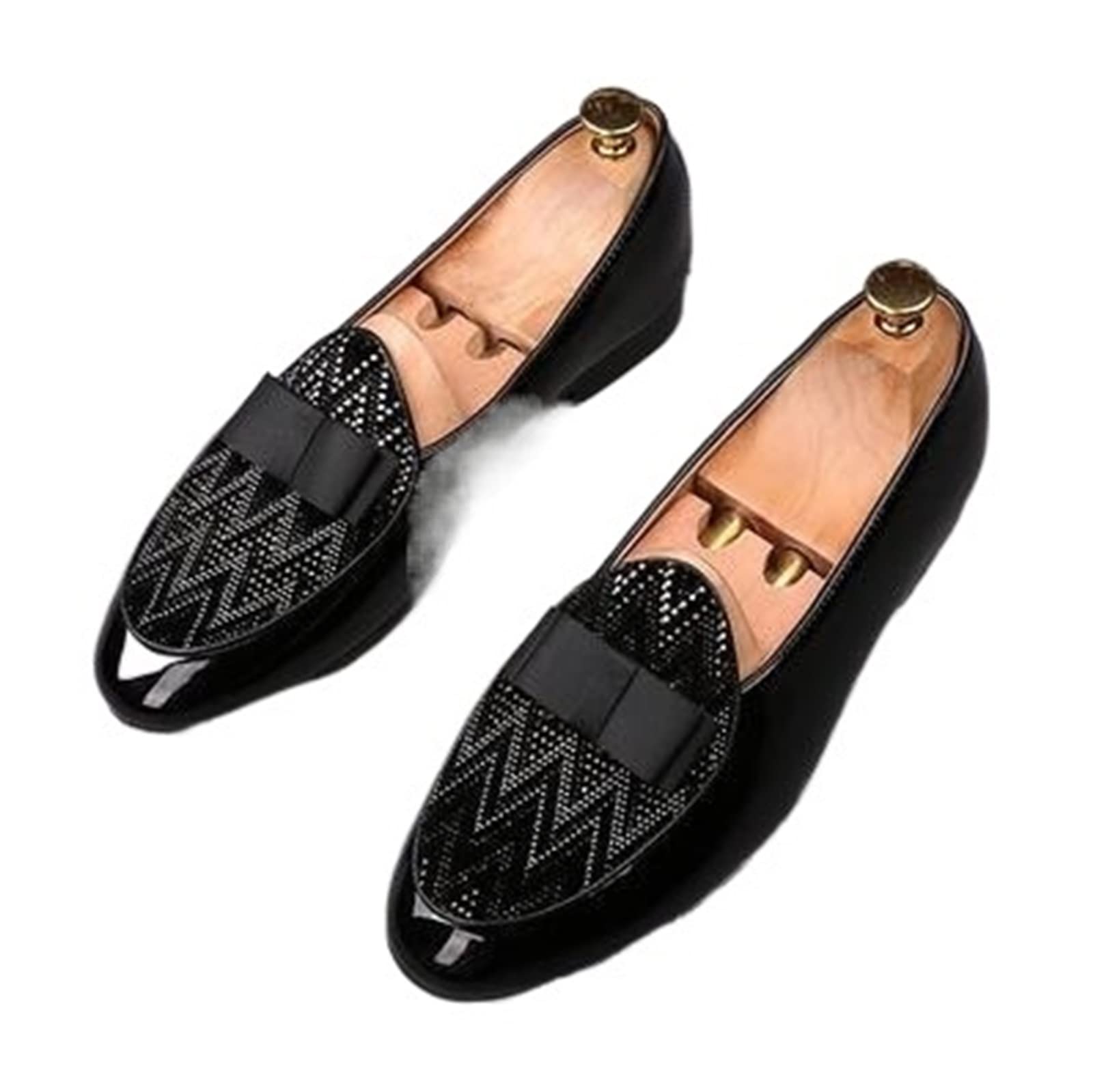 Men's Black Rhinestone Bow Wedding Shoes - Formal Dress Shoes for Prom, Party & Business Occasions | Comfortable Flat Shoes for Special Events