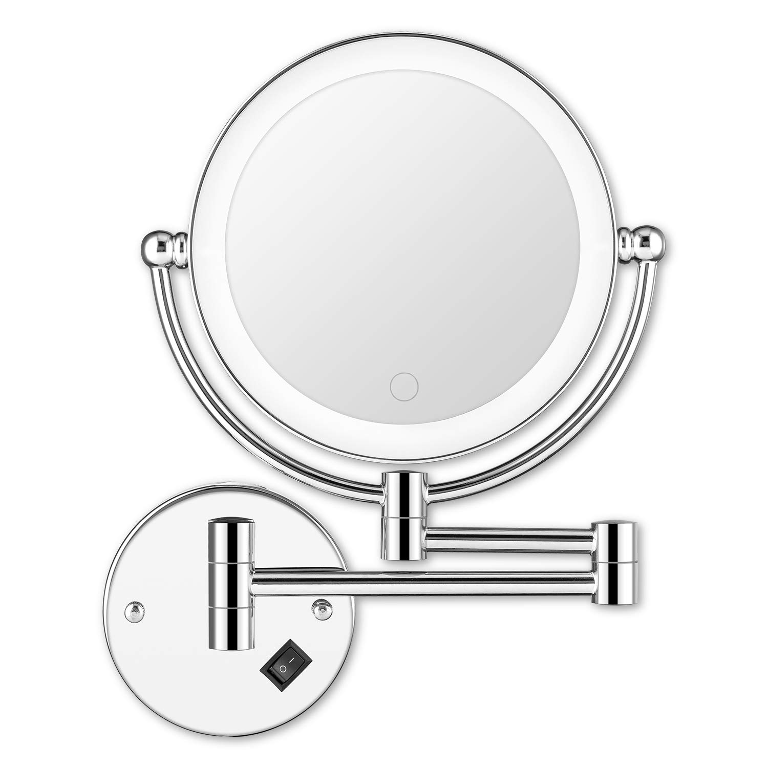 5X Magnifying LED Wall Mounted Makeup Mirror - Dimmable Touch Screen Bathroom Mirror with Switch & Plug-in Power - Perfect for Vanity, Dressing Room & Bathroom Lighting