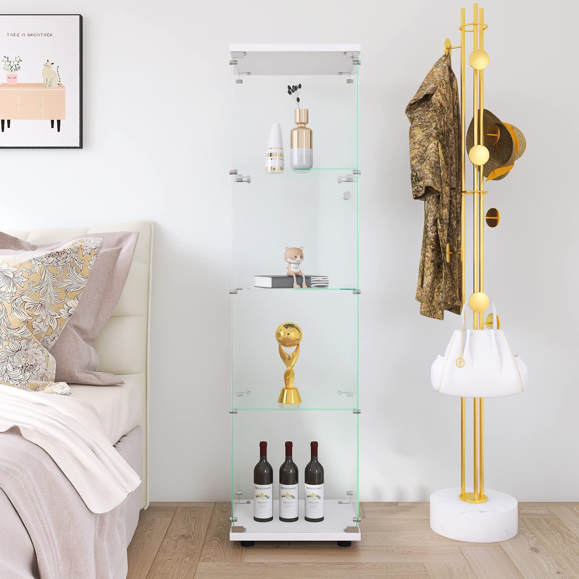 HomVent 4-Shelf Glass Display Cabinet with Doors - Secure Floor Standing Curio Cabinet with Handles, Locks & Anti-Tip Device - Perfect for Showcasing Collectibles, Books & Home Decor
