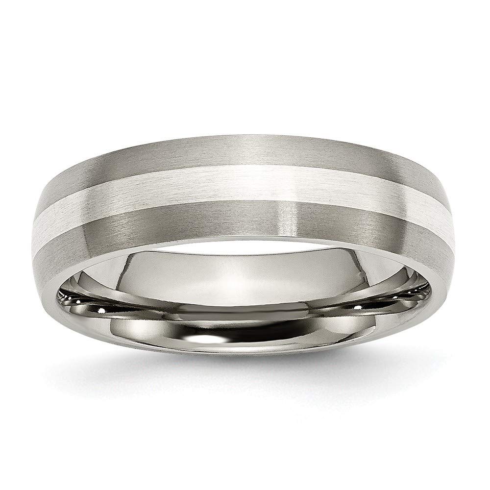 925 Sterling Silver Brushed Titanium Inlay Ring for Women - 6mm Satin Band, Engravable Jewelry Gift (Sizes 6-13) - Perfect for Weddings, Anniversaries & Everyday Wear