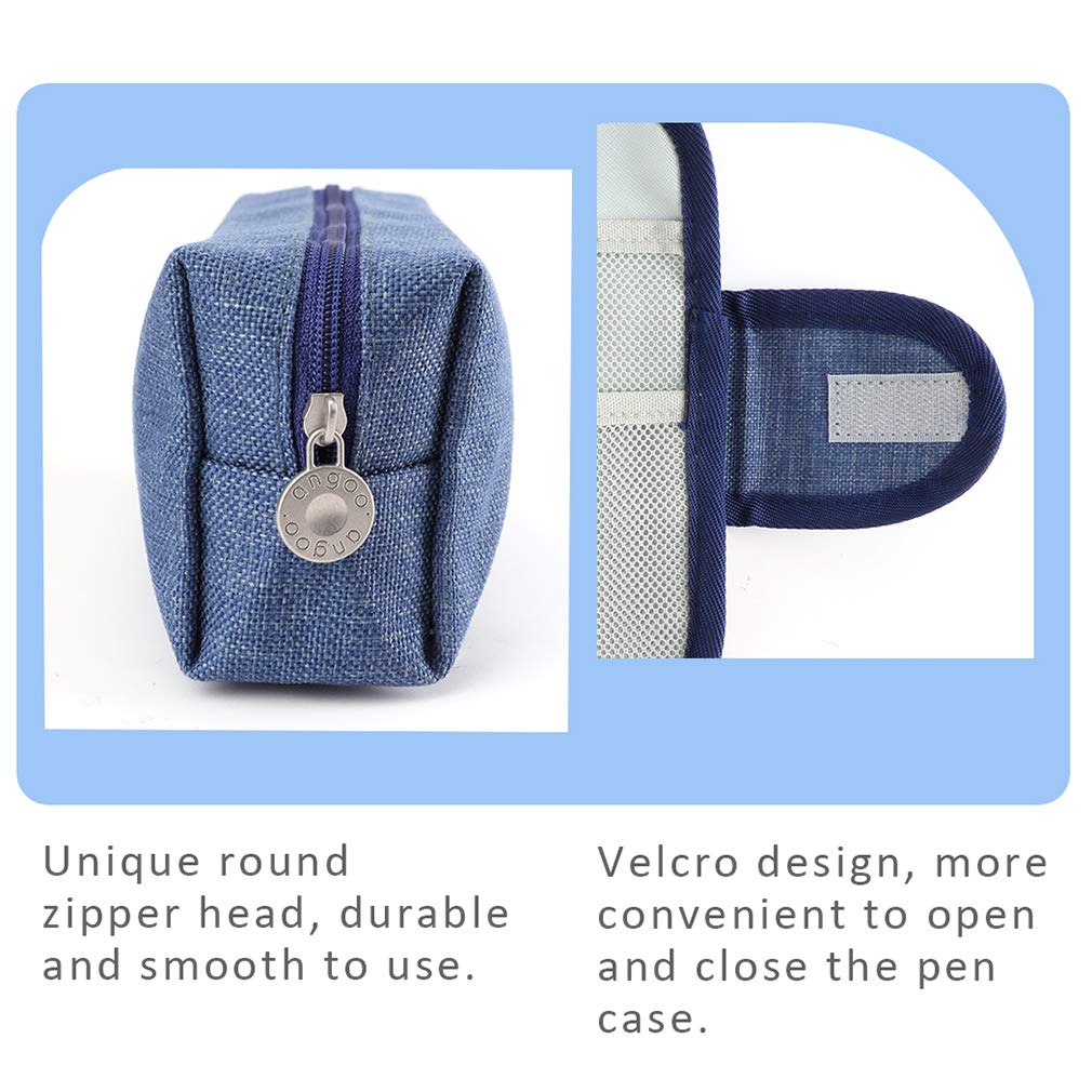iSuperb Large Capacity Canvas Pencil Case - Removable Zipper Pouch for Stationery, Makeup & Cosmetics Organizer - Women's Denim Blue Storage Bag for School, Office & Travel Essentials