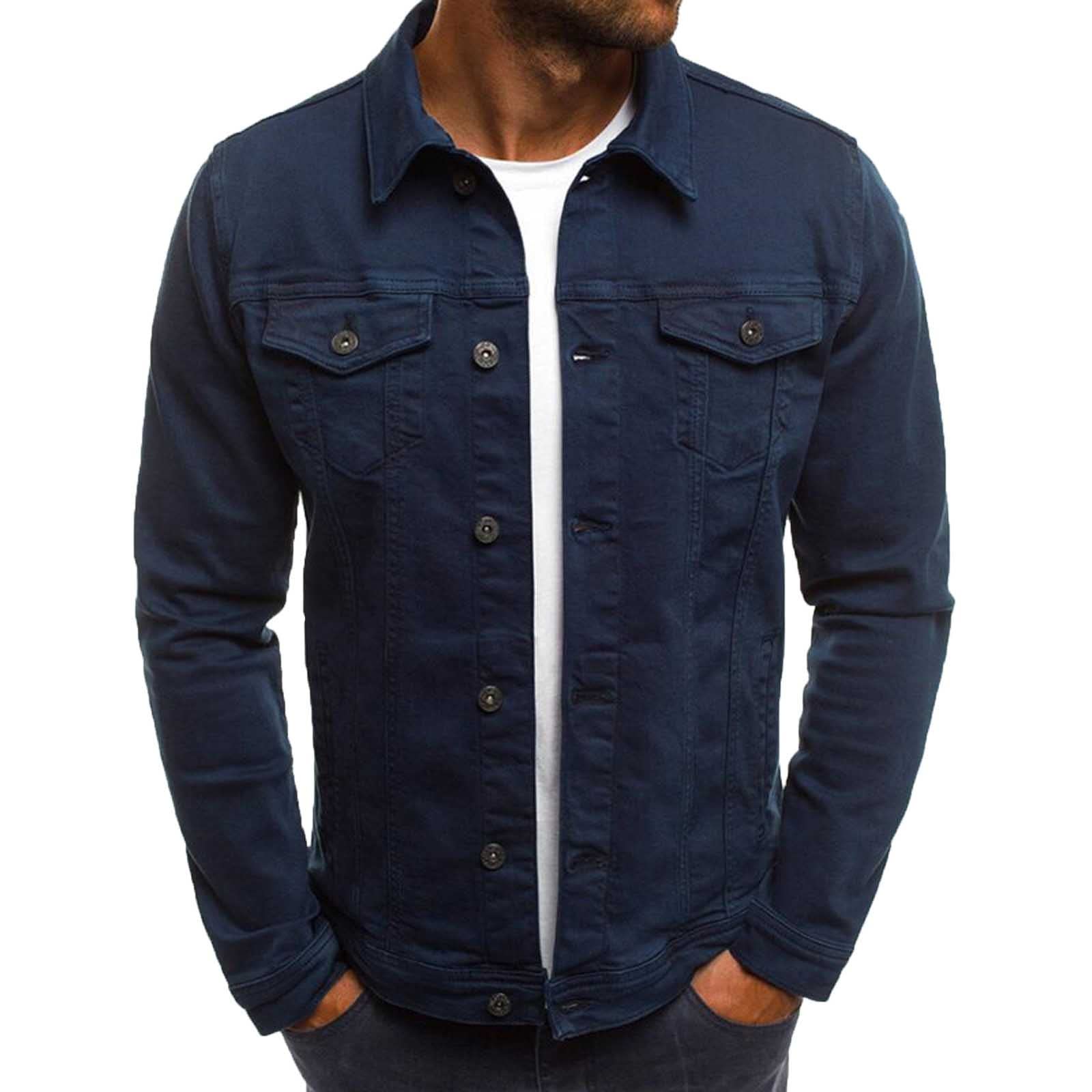 Men's Slim Fit Denim Jacket - Vintage Style Button Down Long Sleeve Coat with Utility Pockets | Perfect for Spring & Fall Layering, Casual Outfits and Outdoor Activities