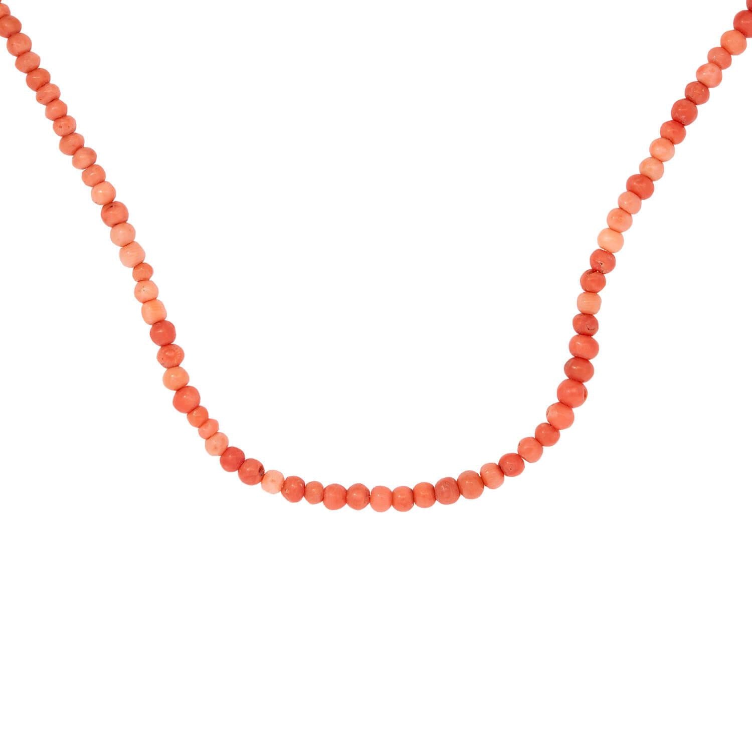 Victorian Style 14k Gold Coral Beaded Necklace with Hand Clasp - Elegant Vintage Jewelry for Women, Perfect for Weddings, Parties & Special Occasions