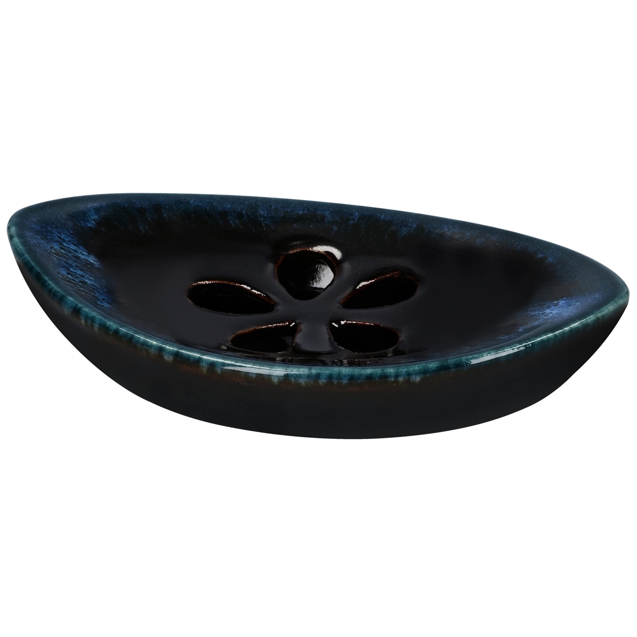 Black Ceramic Soap Dish with Self Draining Tray - Bar Soap Holder for Bathroom, Kitchen & Shower - Elegant Countertop Organizer for Home, Spa, and Hotel Use
