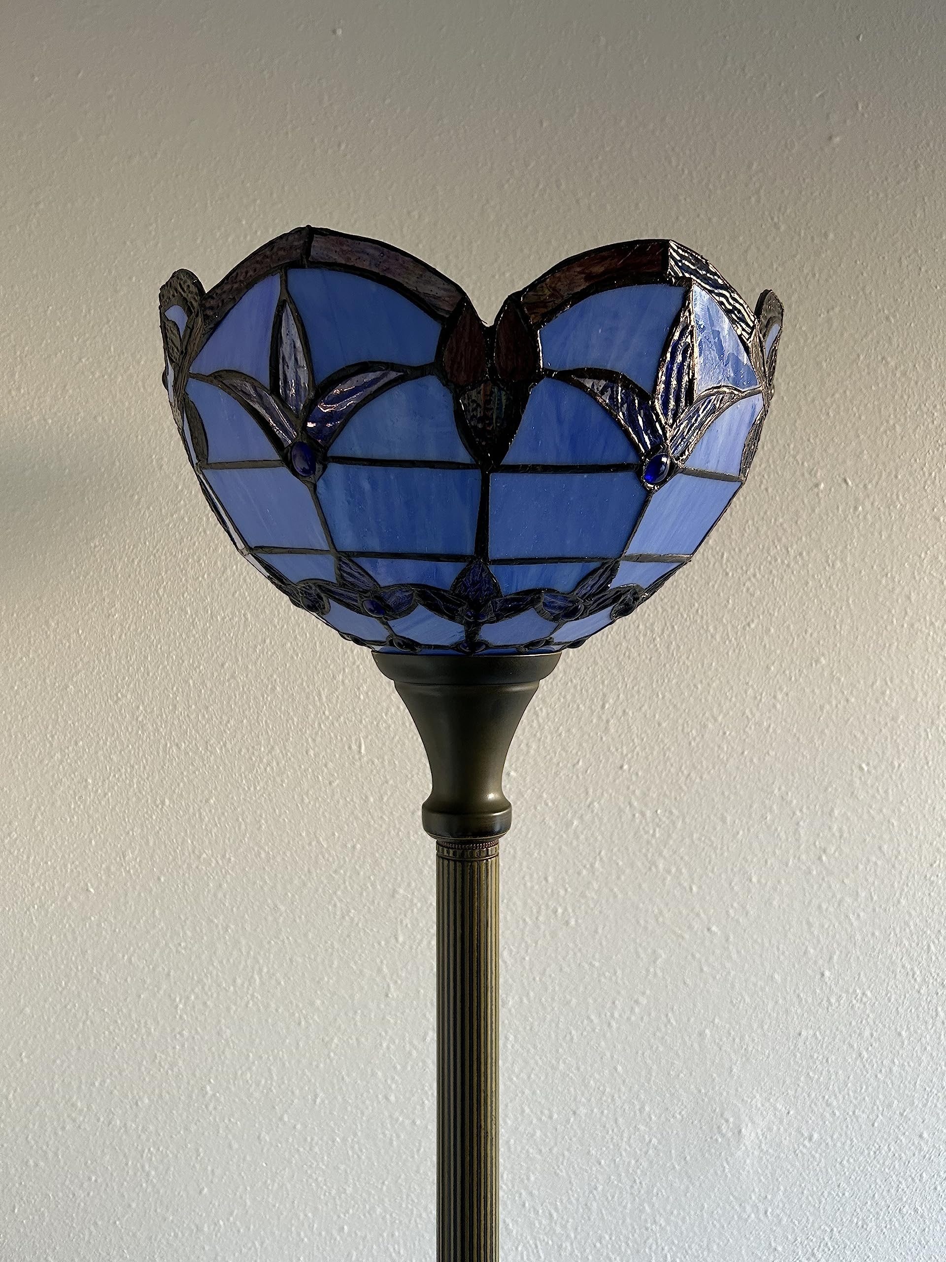 Tiffany Torch Floor Lamp with Blue Stained Glass - Baroque Style LED Floor Light with Included Lavender Bulb for Living Room, Bedroom, Office Decor - 66