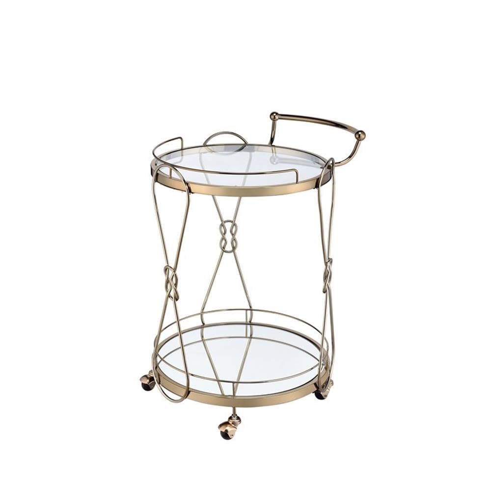 Acme Zekera Metal Frame Glass Serving Bar Cart - Clear & Champagne Finish | Perfect for Home Bars, Kitchen Storage & Party Serving