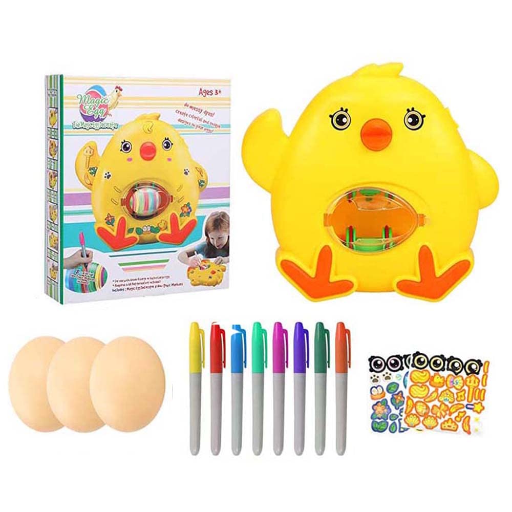SRTYH Easter Egg Decorating Kit with Light & Music - Includes Decoration Machine, 8 Quick-Dry Colored Pencils, 3 Eggs & DIY Stickers - Perfect for Easter Crafts, Kids' Activities & Holiday Home Decor