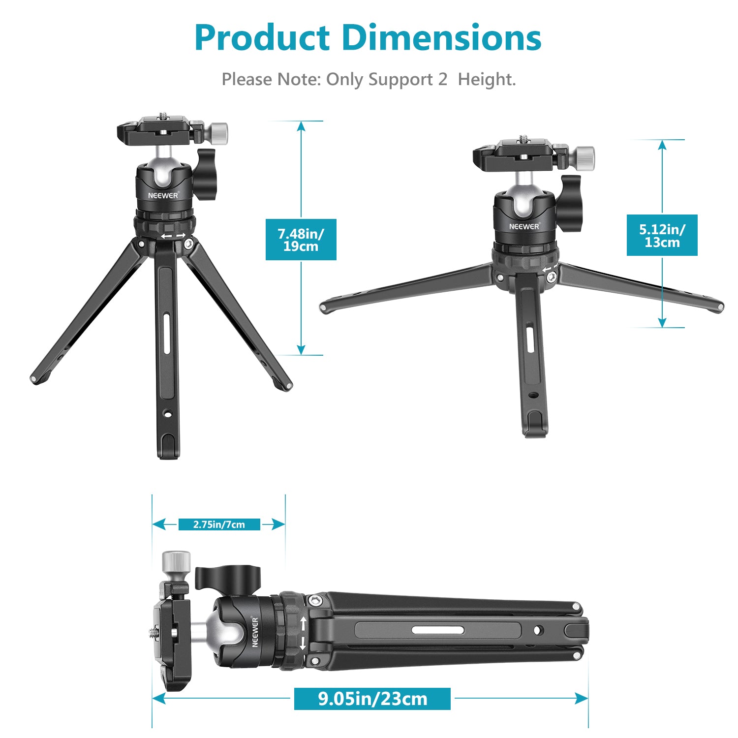 NEEWER Metal Portable Desktop Mini Tripod Stand for Camera, Phone, and Webcam - Perfect for Vlogging, Live Streaming, and Photography