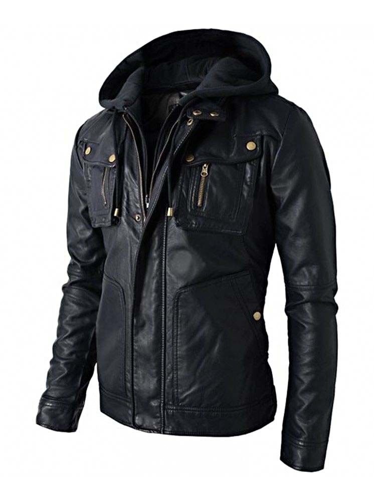 Men's Slim Fit Hooded Biker Leather Jacket - Stylish Motorcycle Jacket for Riding & Casual Wear - Perfect for Urban Fashion & Outdoor Adventures