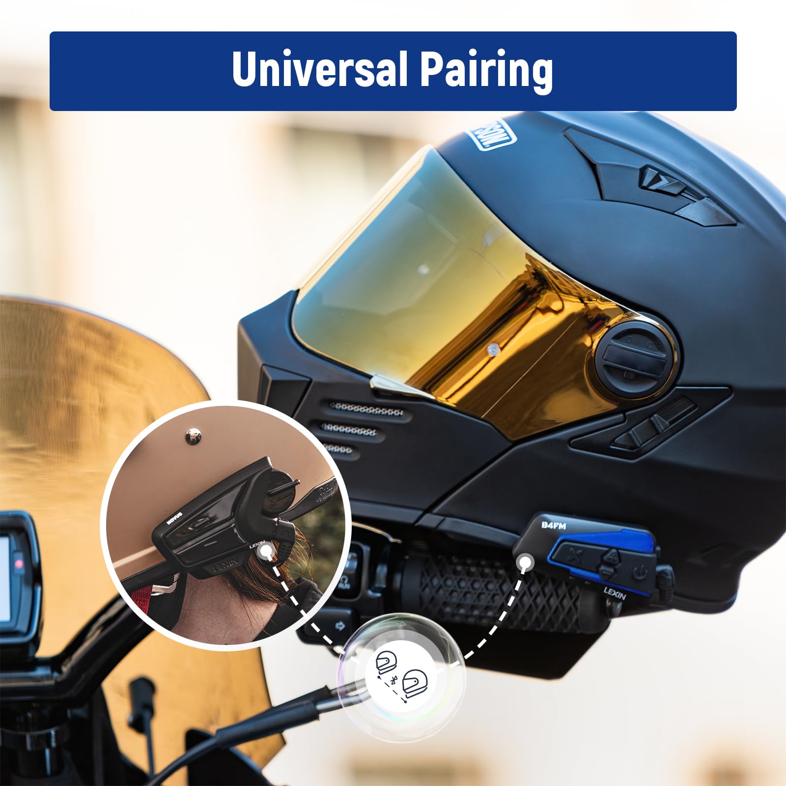 LEXIN B4FM Motorcycle Bluetooth Headset - 10 Rider Helmet Intercom System with Music Sharing, Noise Cancellation & FM Radio | IP67 Waterproof | Universal Fit for Motorcycles, Snowmobiles & ATVs | Perfect for Group Rides, Adventure Tours & Off-Road Communication (1 Pack)