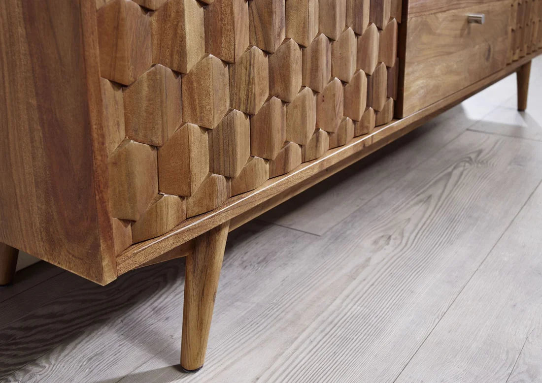 Gfine Solid Acacia Wood Sideboard - 2 Doors & 2 Drawers, 180x42x75cm - Perfect for Living Room Storage & Dining Room Buffet