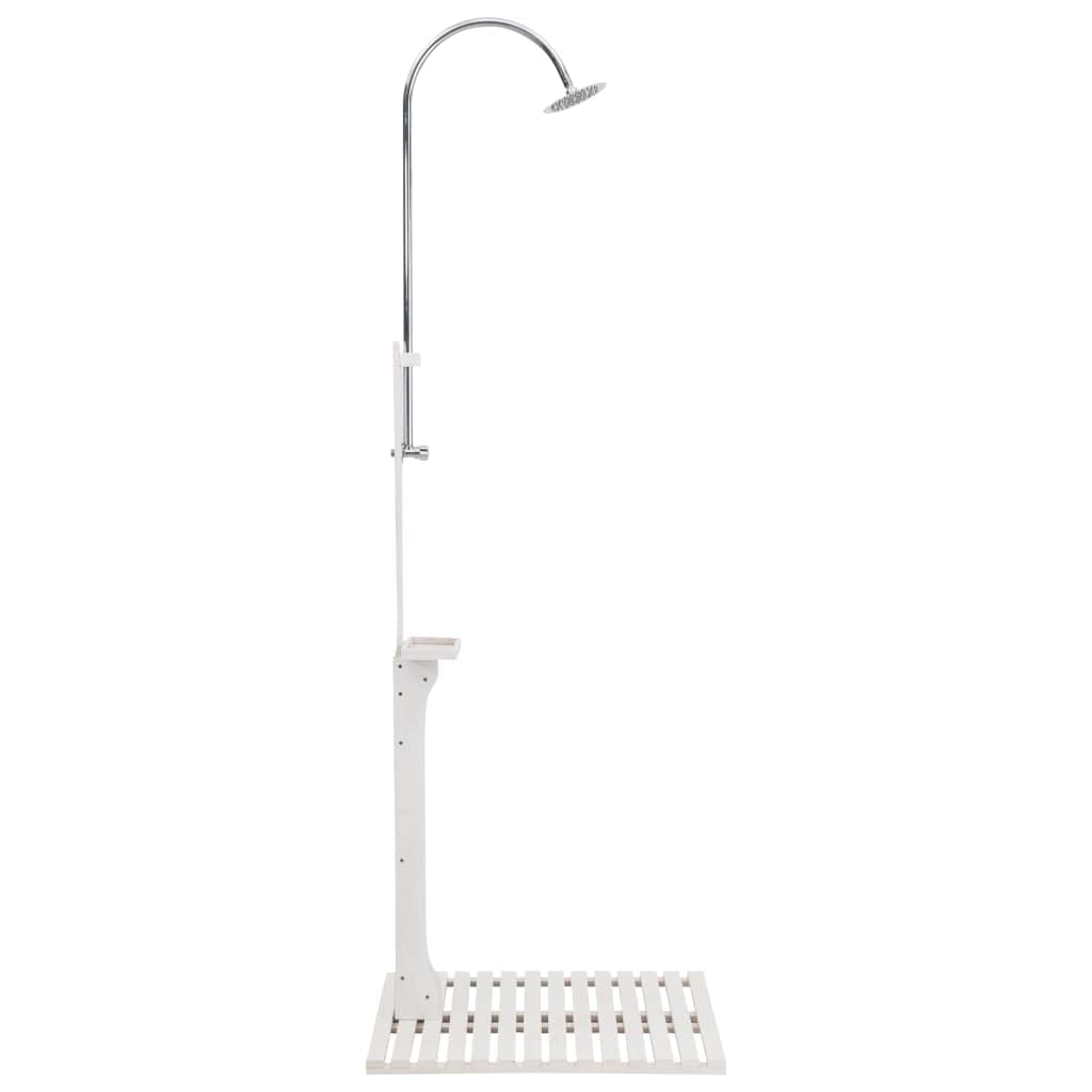 CHARMMA Outdoor Shower with Solid Teak Wood Stand & Steel Shower Head - Freestanding Garden Shower for Poolside, Beach, Backyard - Weather-Resistant White Outdoor Shower 29.5