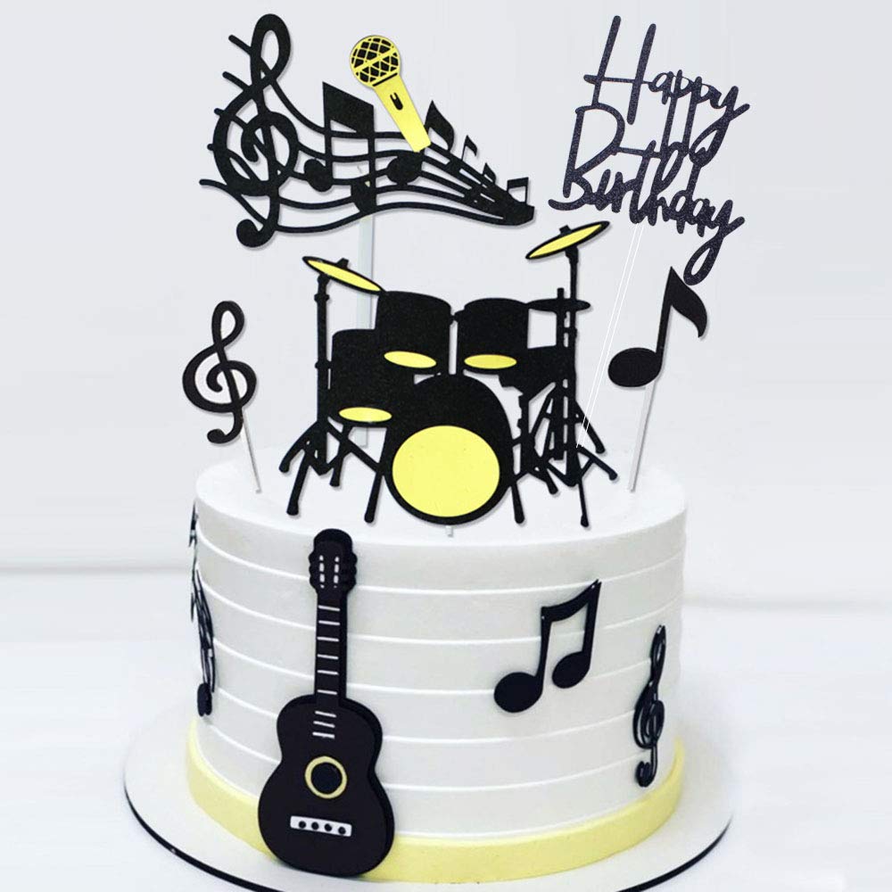Musical Instruments Cake Topper for Birthday Party Decorations - Happy Father's Day & Man Birthday Supplies (Black) - Perfect for Cupcakes, Cakes, and Special Celebrations