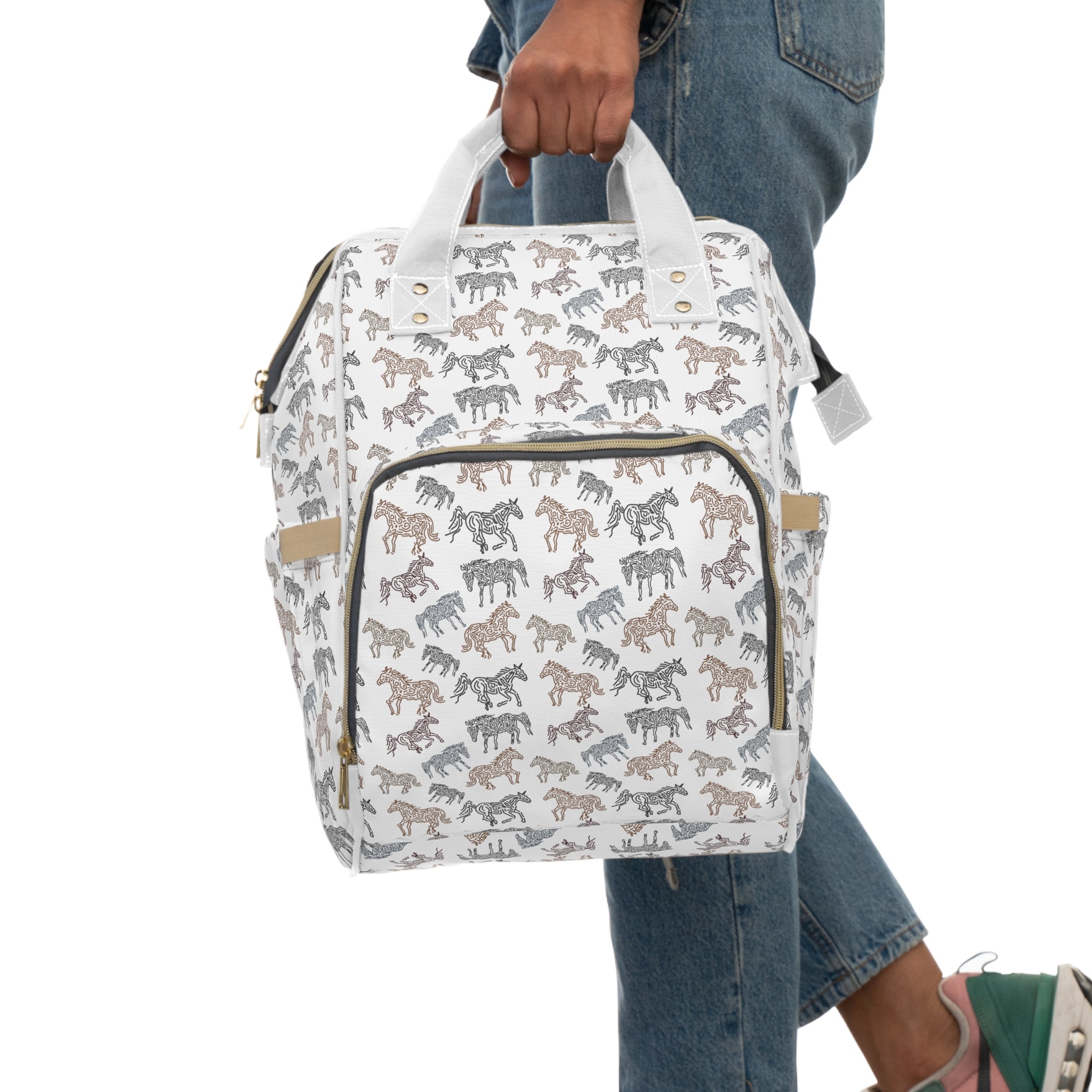 Galloping Horses Multifunctional Diaper Backpack for Moms - Large Baby Bag with Insulated Bottle Pockets & Changing Station - Perfect for Travel, Daycare & On-the-Go Parenting