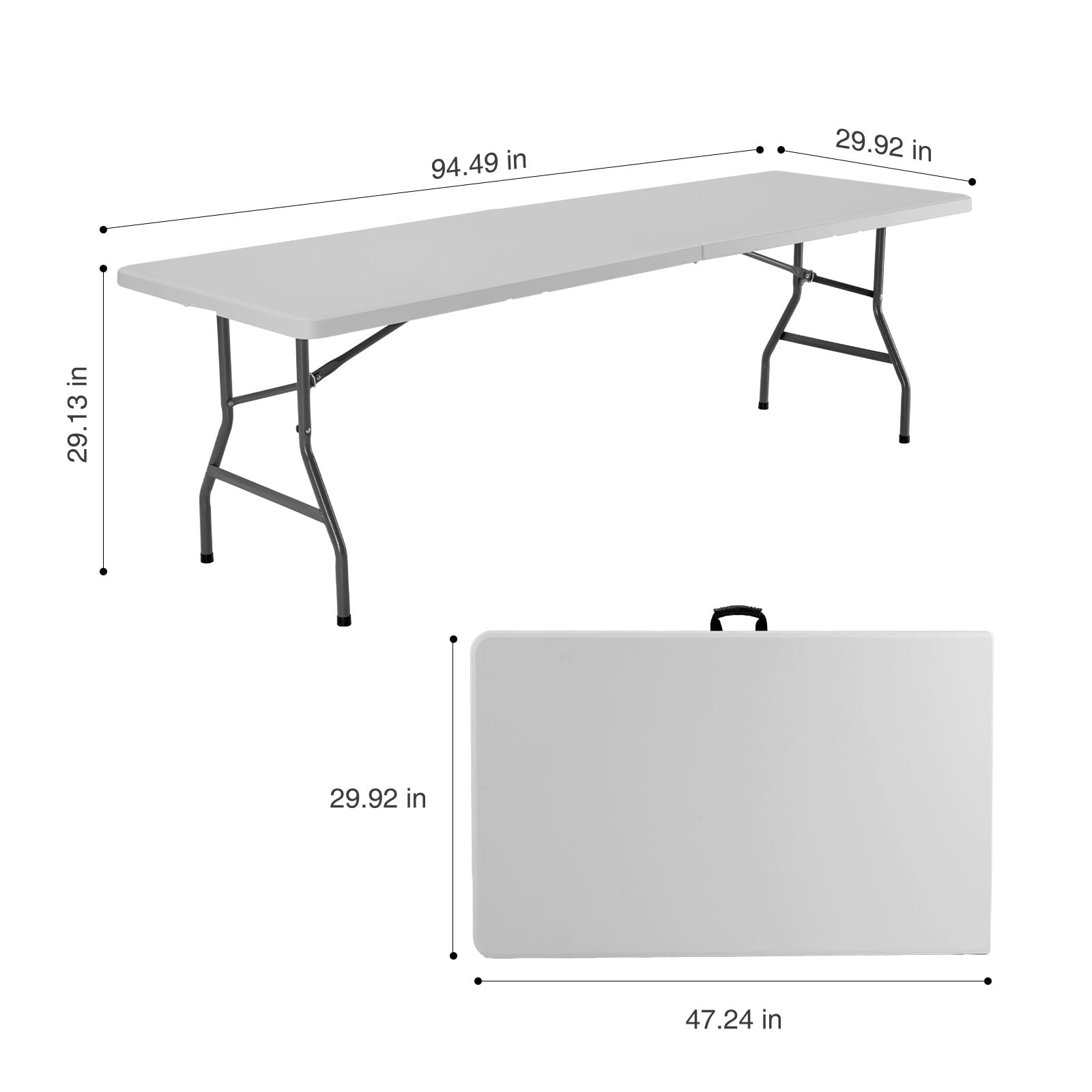 8ft Heavy Duty Folding Table - Portable Indoor Outdoor Table with Carrying Handle for Camping, Picnic, Party & Events - Perfect for Backyard Gatherings, Tailgating & Home Use