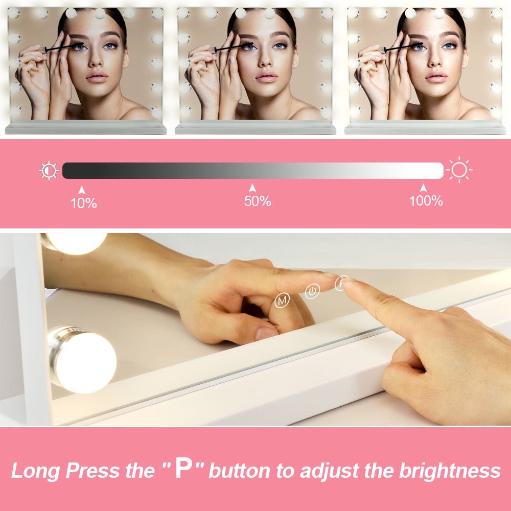 Depuley 20x16 Inch Hollywood Vanity Mirror with LED Lights - 3 Color Dimmable Modes, Removable Magnifying Mirror (50x40cm) - Perfect for Makeup, Skincare & Salon Professional Use