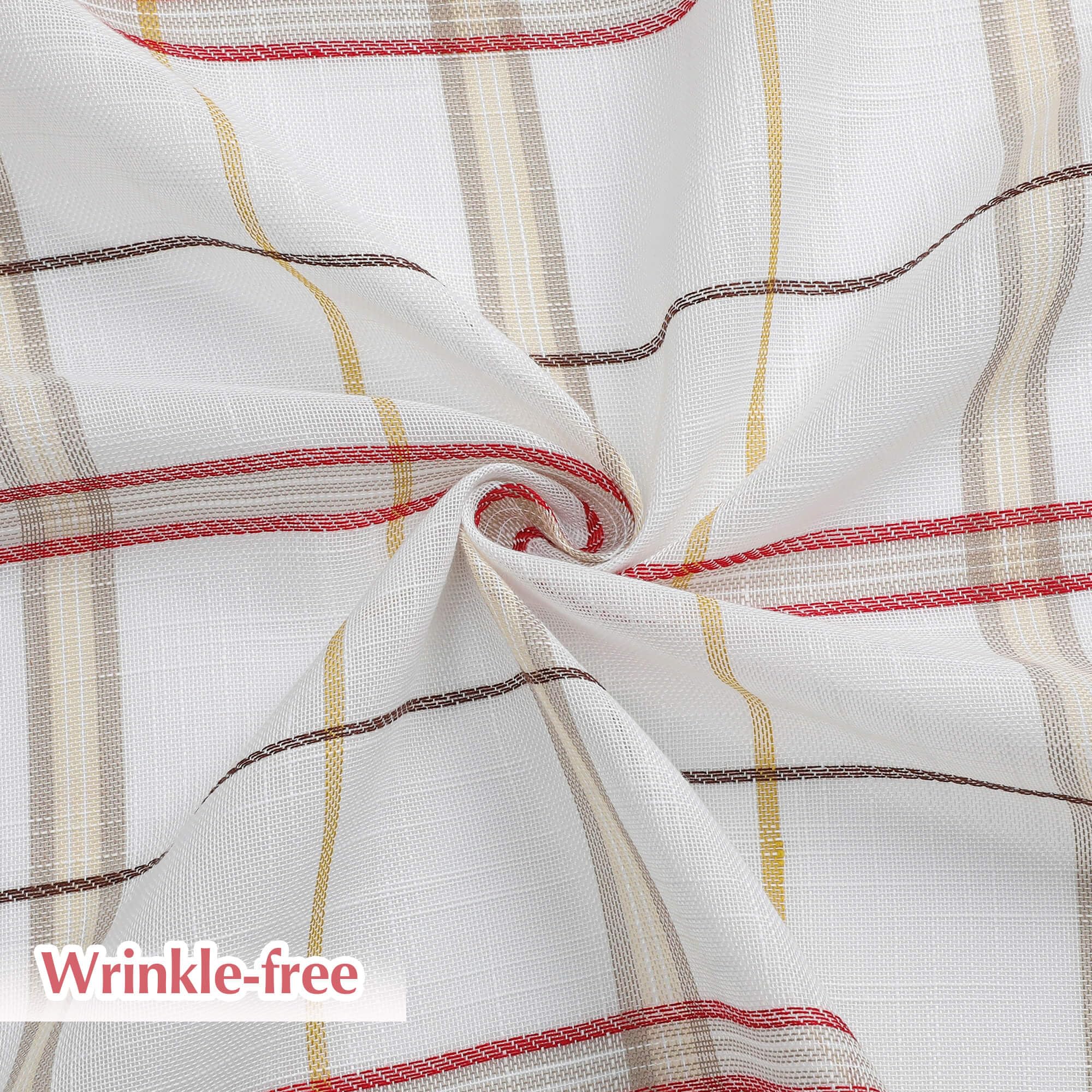 WUBODTI Semi-Sheer Buffalo Plaid Curtains - 2 Panels Faux Linen Geometric Window Drapes in Red Stripes (84 Inch Length, Tan/Brown) | Farmhouse, Living Room & Dining Room Window Treatments for Cozy Home Decor