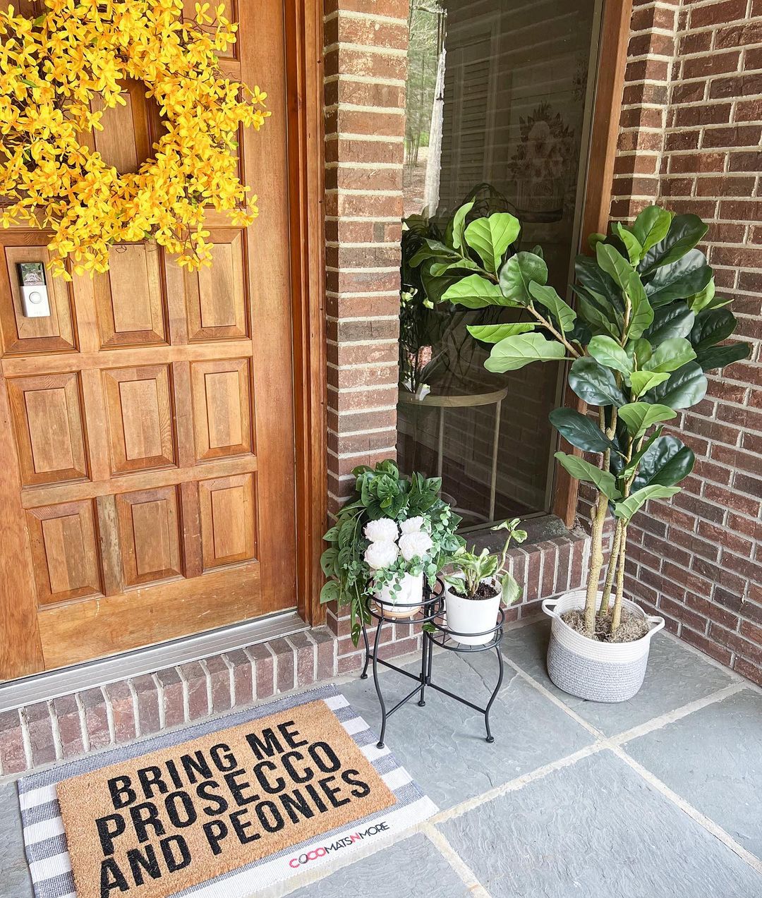 Stylish Prosecco & Peonies Vinyl Coir Doormat - Non-Slip Welcome Mat for Front Door, Porch, Patio, and Entryway Decor