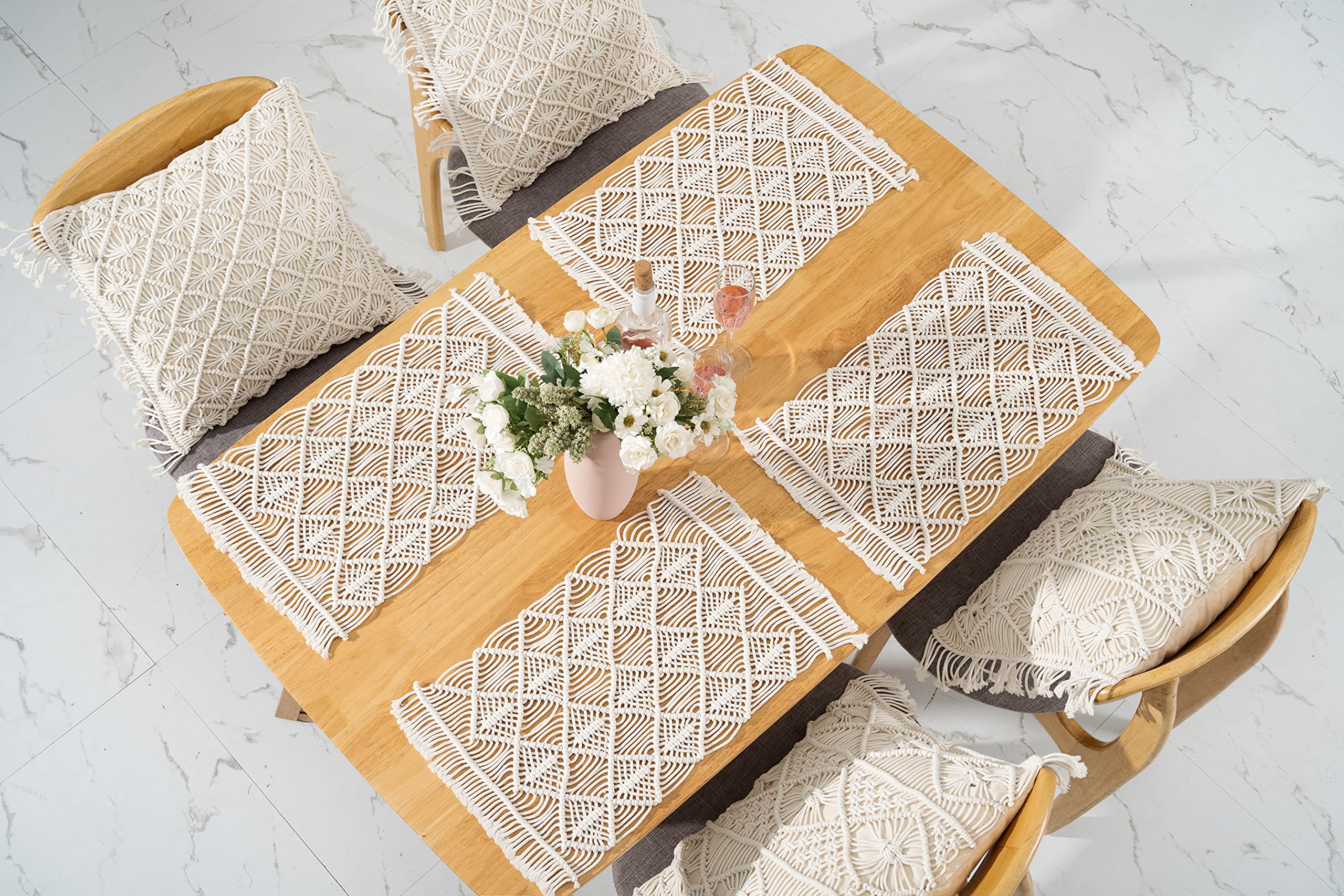 Handmade Macrame Placemats Set of 4 - Boho Chic Cotton Table Mats for Dining Room Decor, Perfect for Farmhouse Tables, Coffee Tables, and Outdoor Picnics