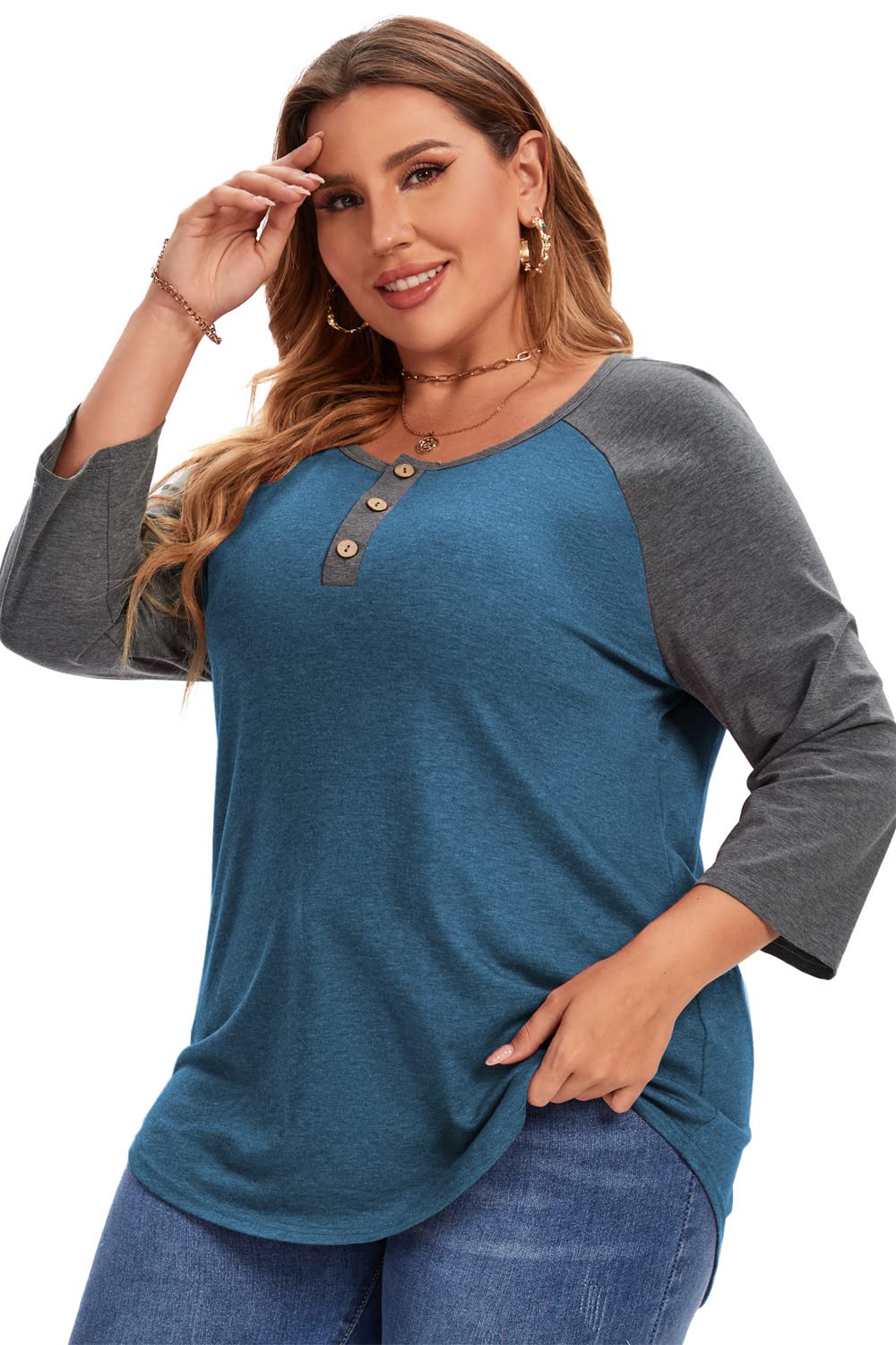Plus Size Women's Summer Tops - 3/4 Sleeve V-Neck Button Down Blouses for Casual & Office Wear | Flattering & Comfortable