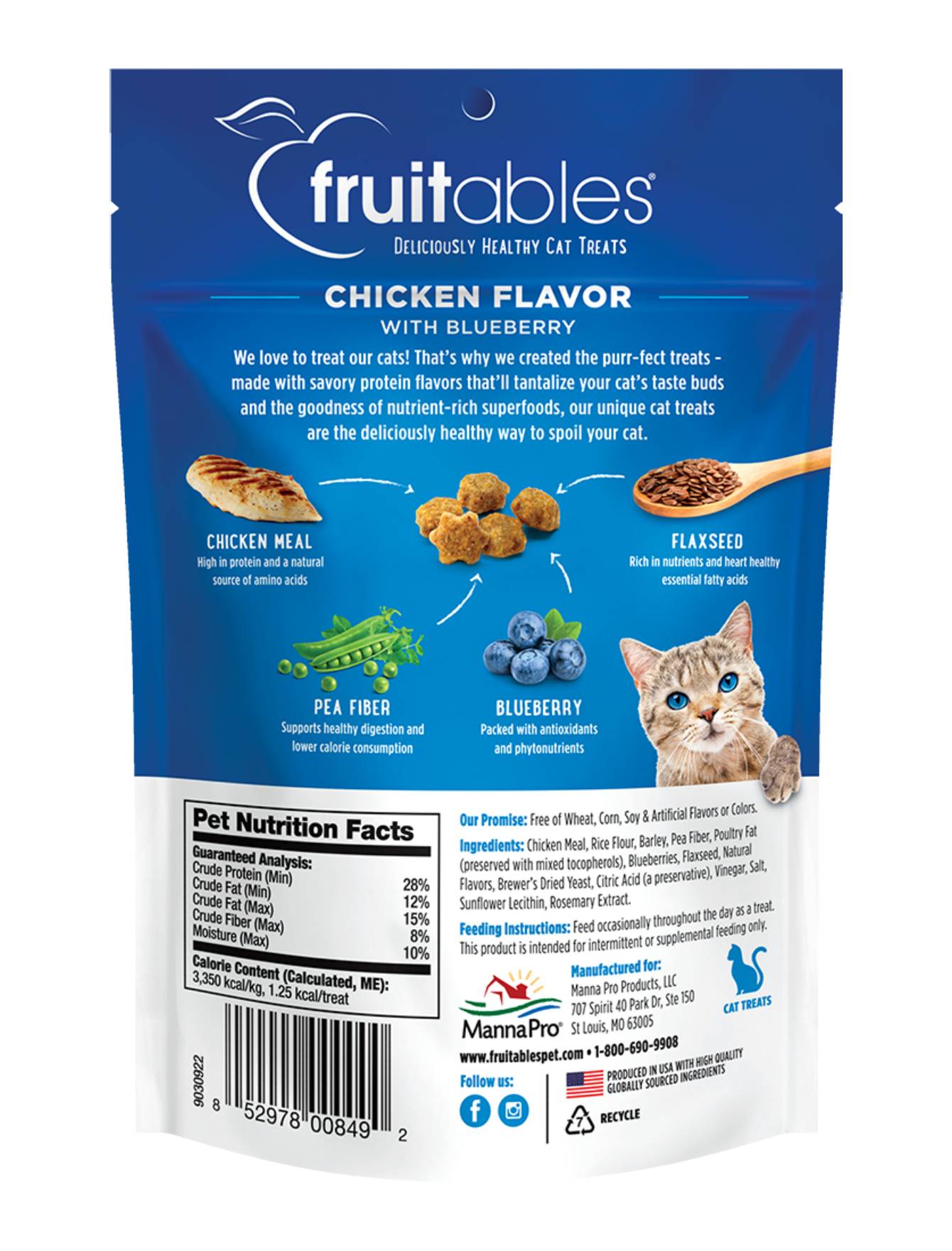 Fruitables Crunchy Chicken & Blueberry Cat Treats 2.5oz - Natural Grain-Free Cat Snacks for Indoor & Outdoor Cats - Perfect for Training, Rewards, and Daily Treats