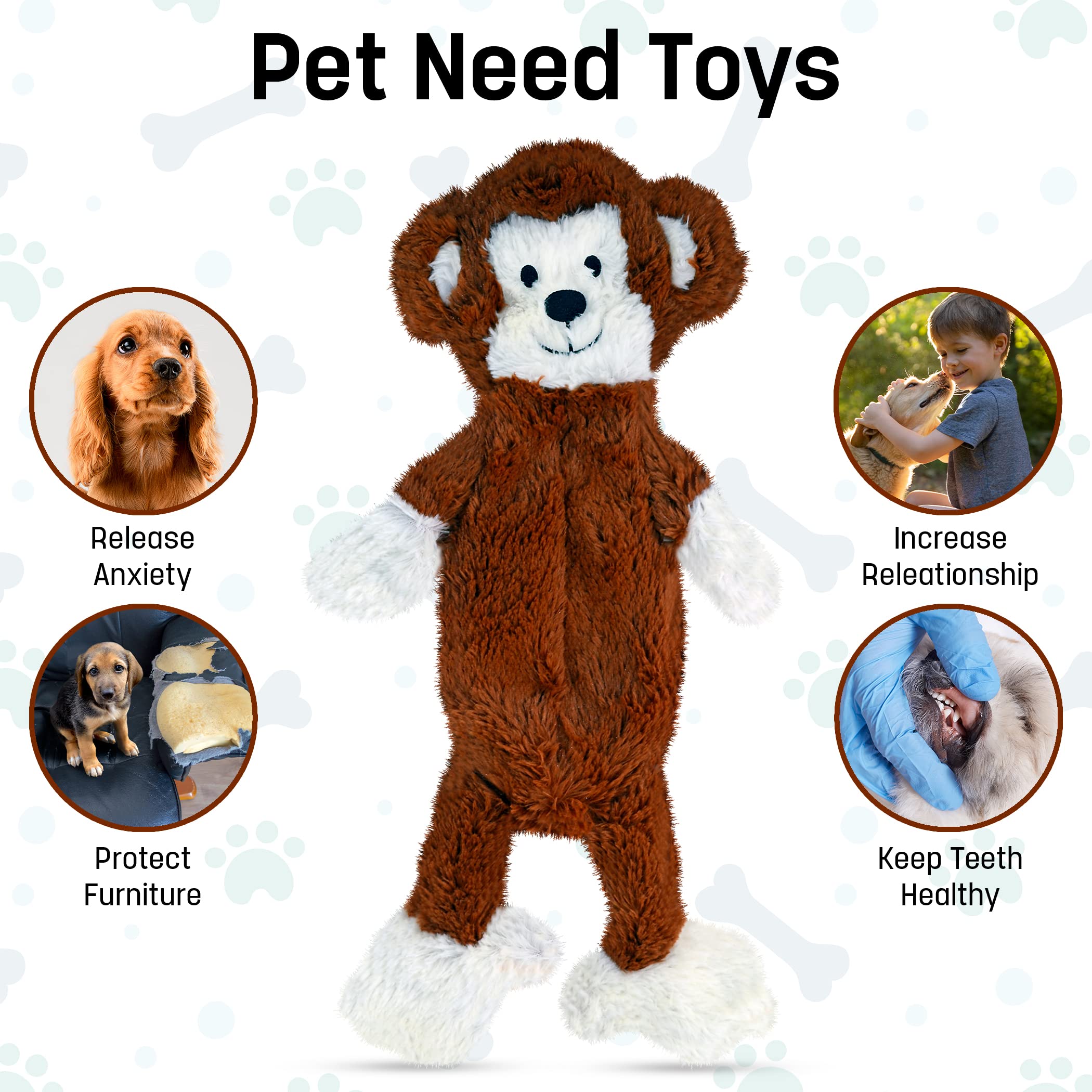 FGA No-Stuffing No-Squeak Monkey Plush Dog Toy - 21 Inch Soft Chew Toy for Small & Medium Dogs | Durable & Funny Pet Entertainment for Playtime & Cuddling