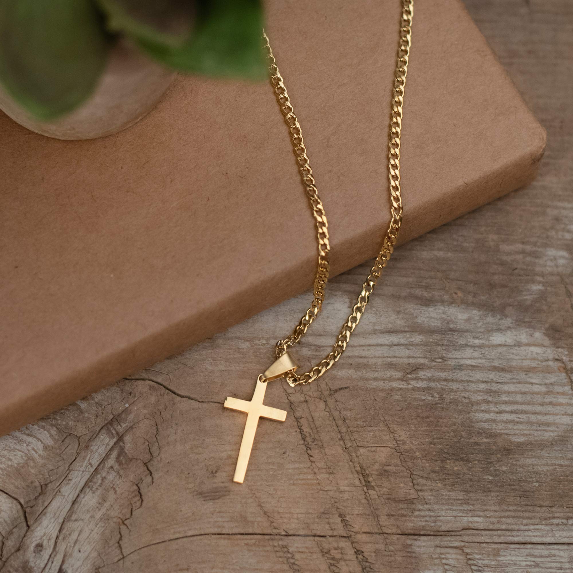 Dickson's Box Cross Pendant Necklace for Men - 24 Inch Gold Plated Stainless Steel Chain with Jewelry Gift Box - Perfect for Everyday Wear, Gifts & Religious Occasions