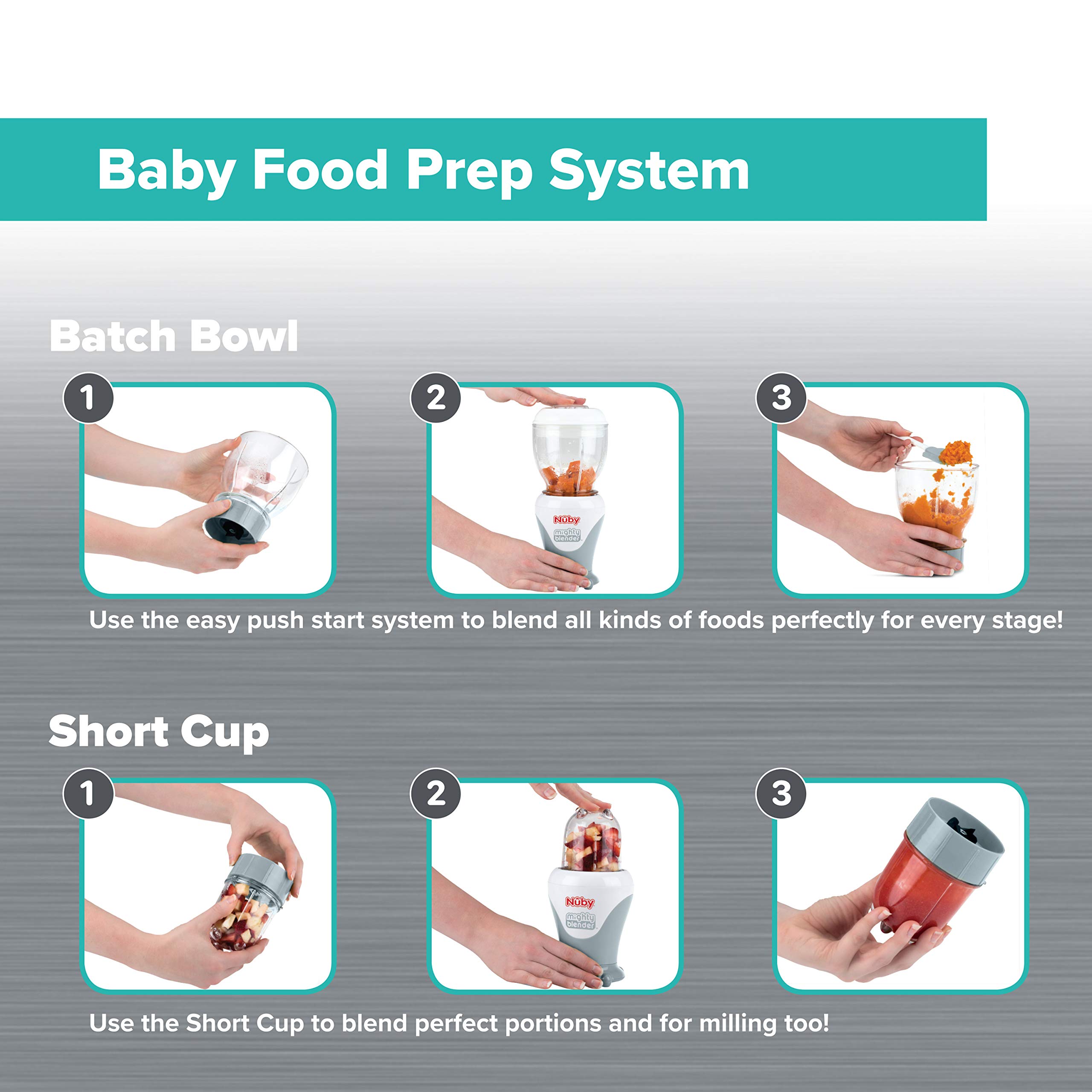 Nuby Mighty Blender with Cookbook - 22-Piece Baby Food Maker Set for Different Weaning Stages - Cool Gray Design - Perfect for Homemade Purees, Smoothies & Healthy Baby Meals
