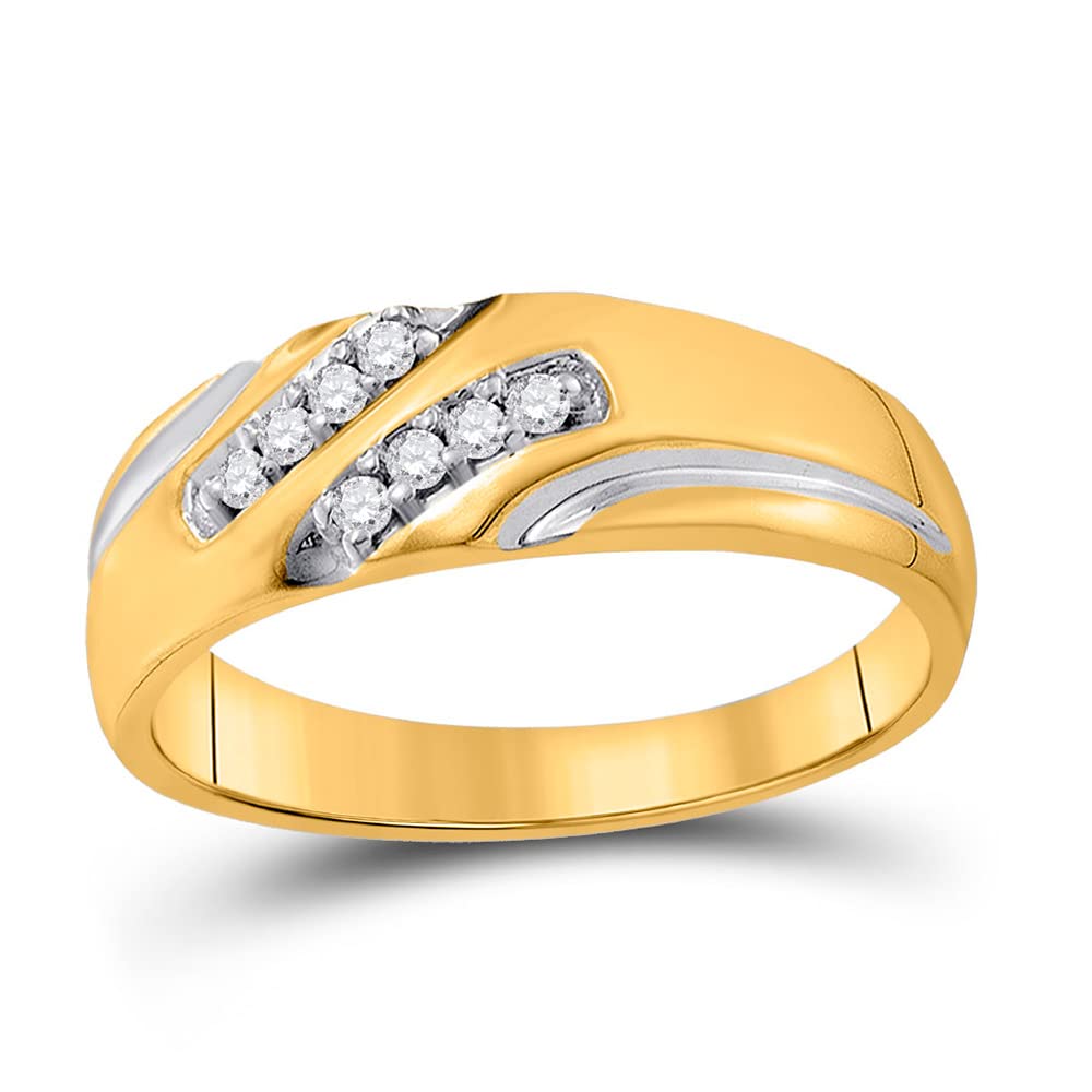 10kt Yellow Gold Men's Round Diamond Two-Tone Wedding Band Ring - 1/8 Cttw, Size 4-13 | Elegant & Durable for Weddings, Anniversaries, and Special Occasions