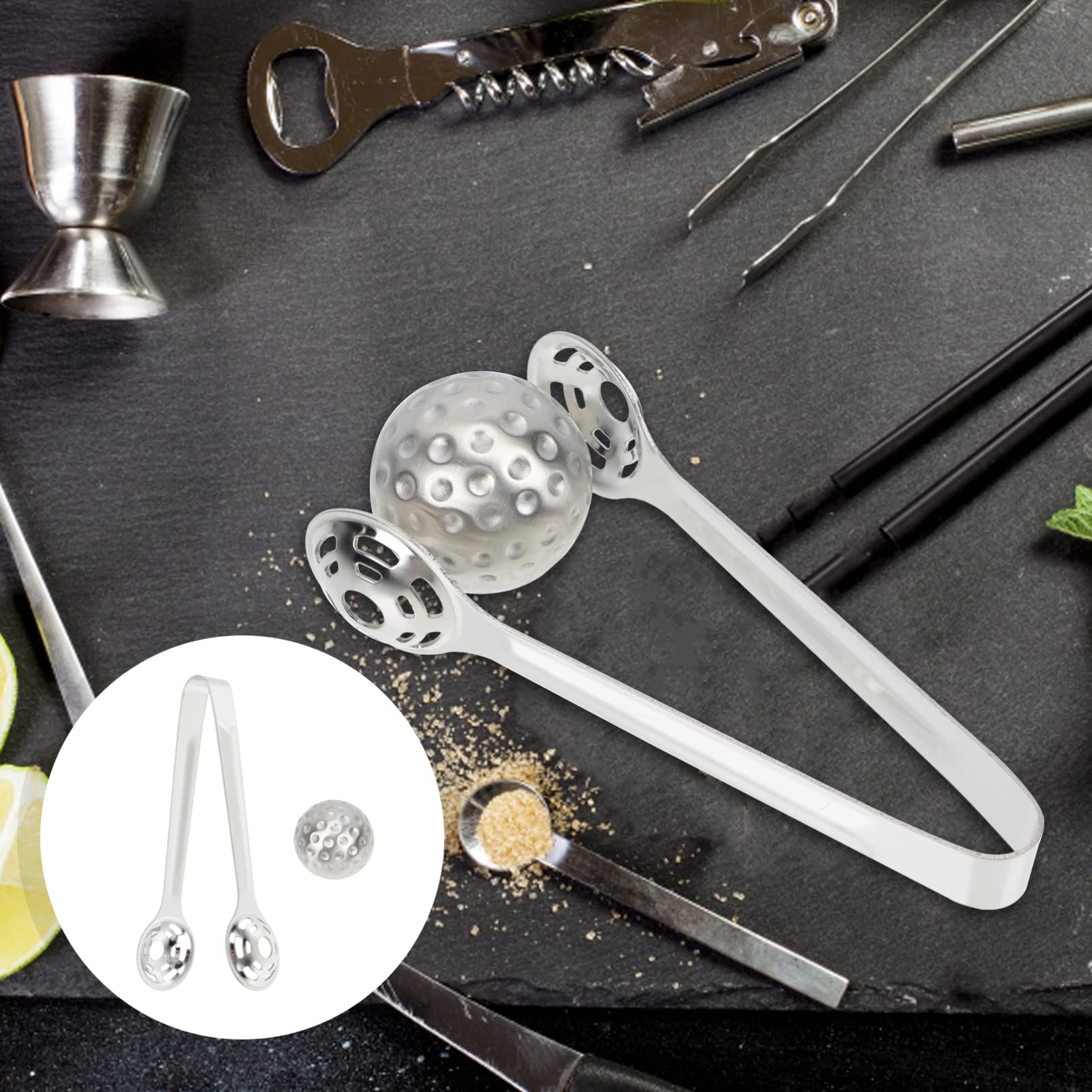 Zerodeko 1 Set Stainless Steel Whiskey Ice Ball Tongs - Reusable Metal Ice Cube Clamps for Whiskey, Cocktails & Beverages - Perfect for Chilling Drinks, Home Bars & Party Serving