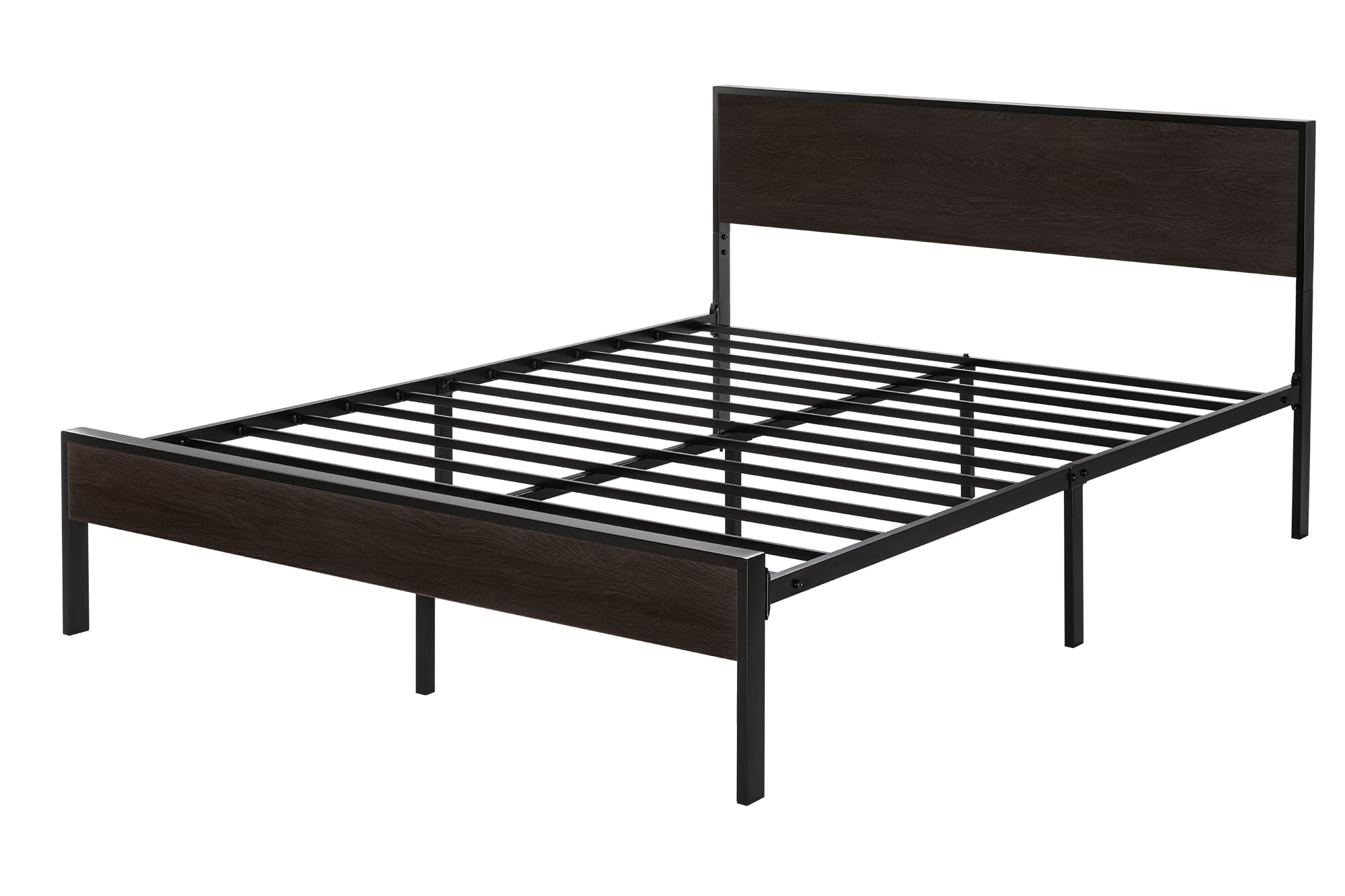 SHA CERLIN Full Bed Frame with Headboard - Heavy Duty Metal Platform Base with Under-Bed Storage, No Box Spring Needed - Easy Assembly, Black Oak Finish - Perfect for Small Bedrooms, Guest Rooms & Dormitories