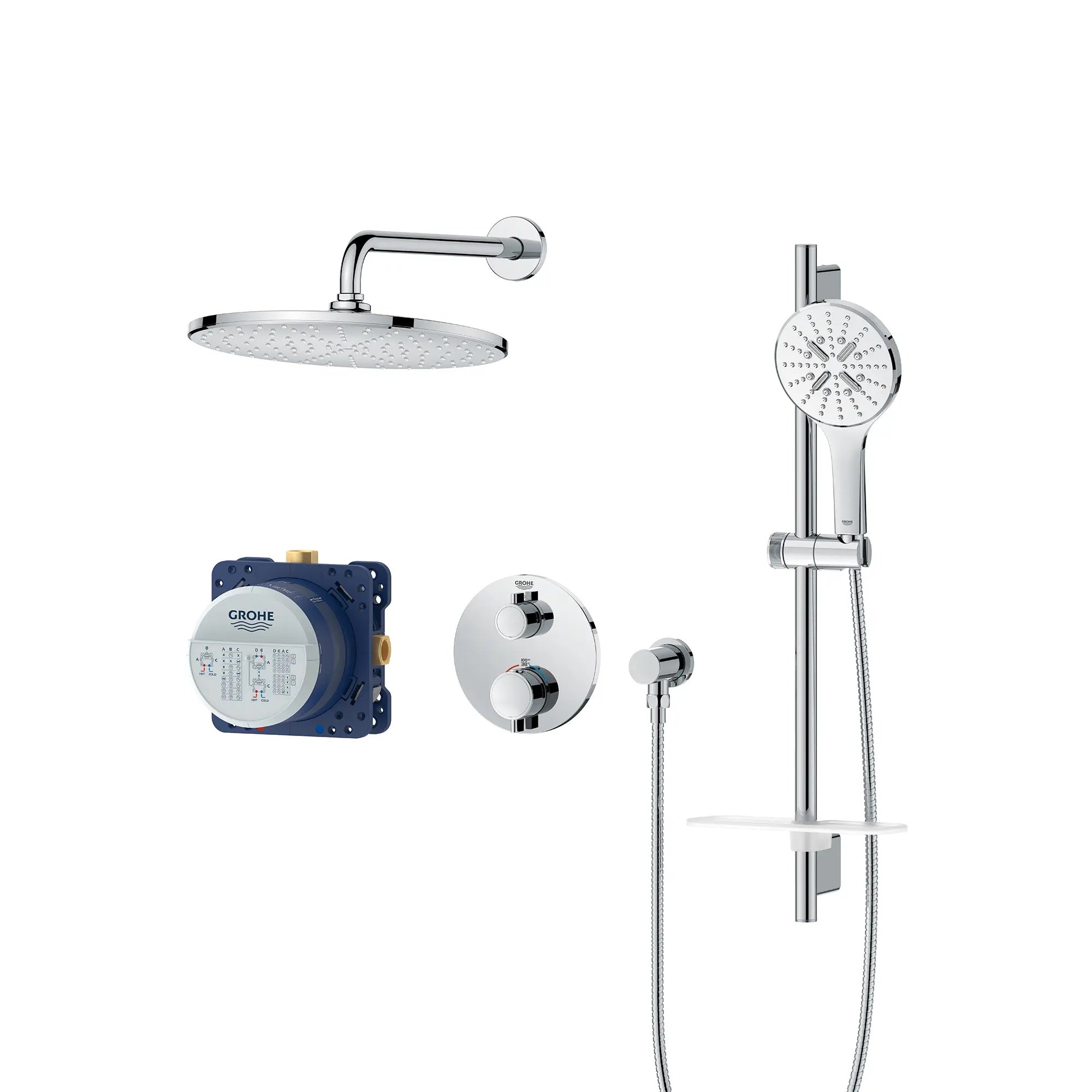 GROHE Rainshower GrohTherm 2-Handle Thermostatic Dual Function Round Shower Kit - Luxury Rainfall & Hand Shower Combo for Spa-Like Bathroom Experience