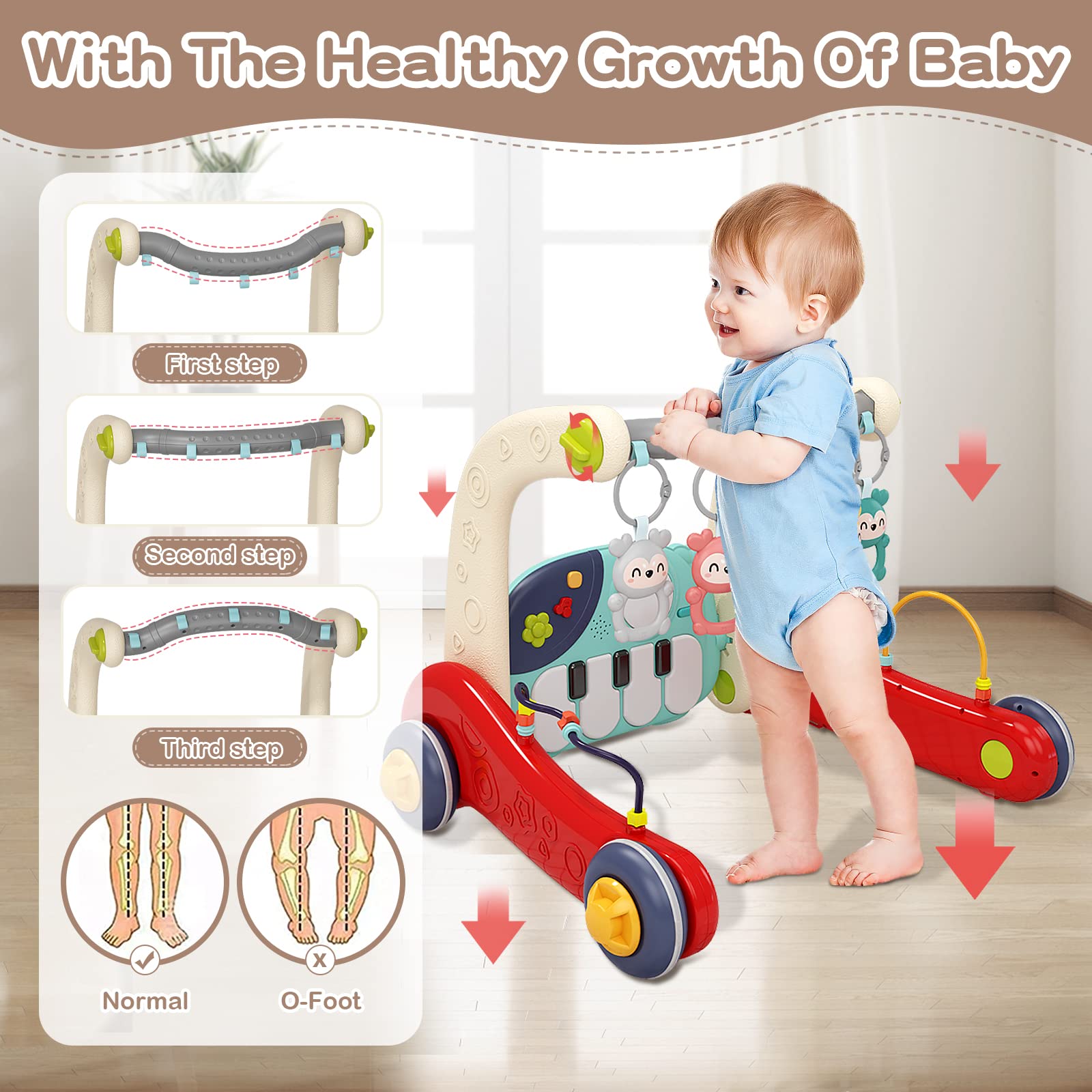 Baby Play Mat & Activity Gym with Piano Keys - Tummy Time Floor Mat, Infant Seat & Push Walker Toy for Newborns 0-12 Months | Perfect for Crawling, Sensory Play & Early Development | Ideal Baby Gift for Boys & Girls