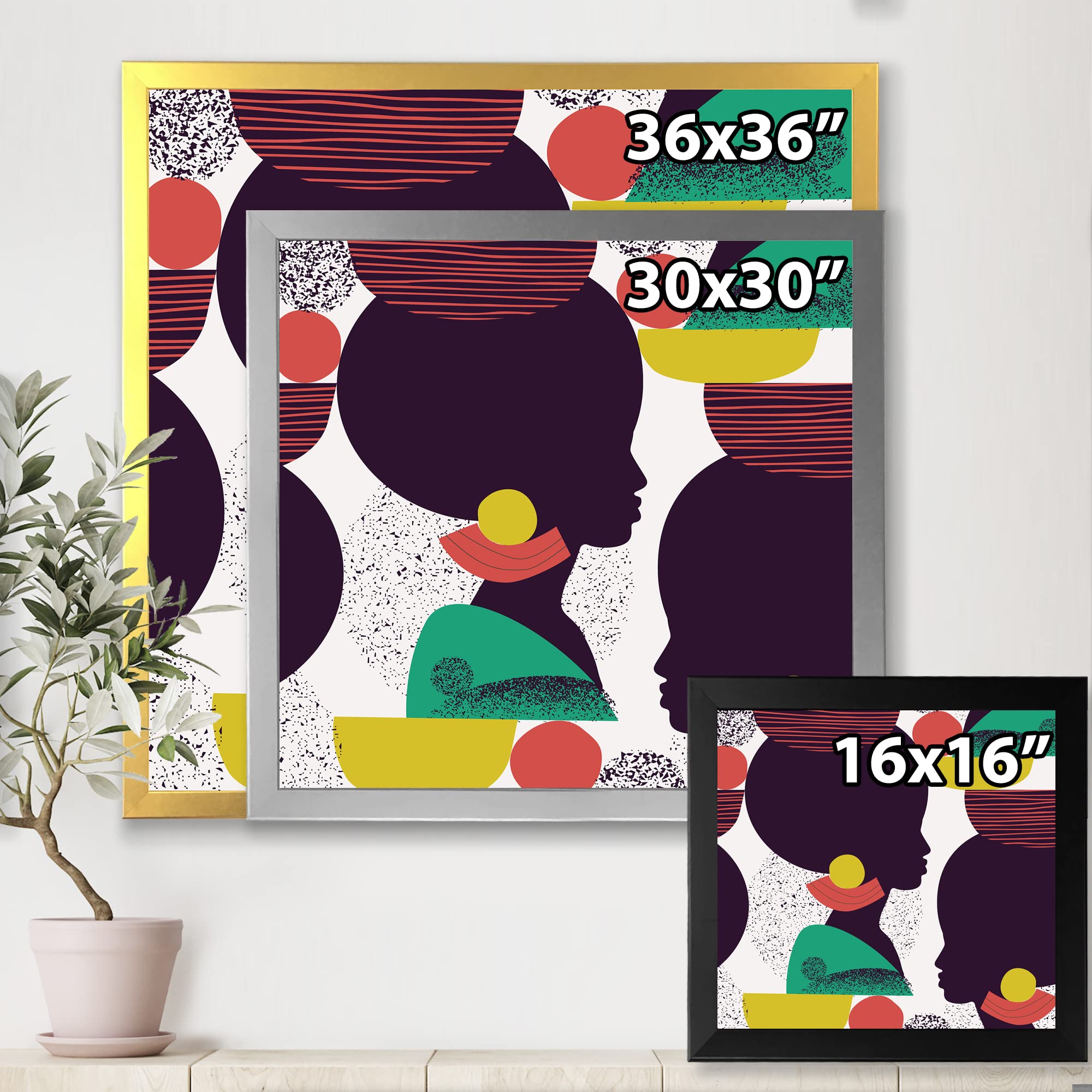 DesignQ Ethnic Geometric Silhouette of African American III - Modern Framed Wall Art for Living Room, Bedroom & Office Decor
