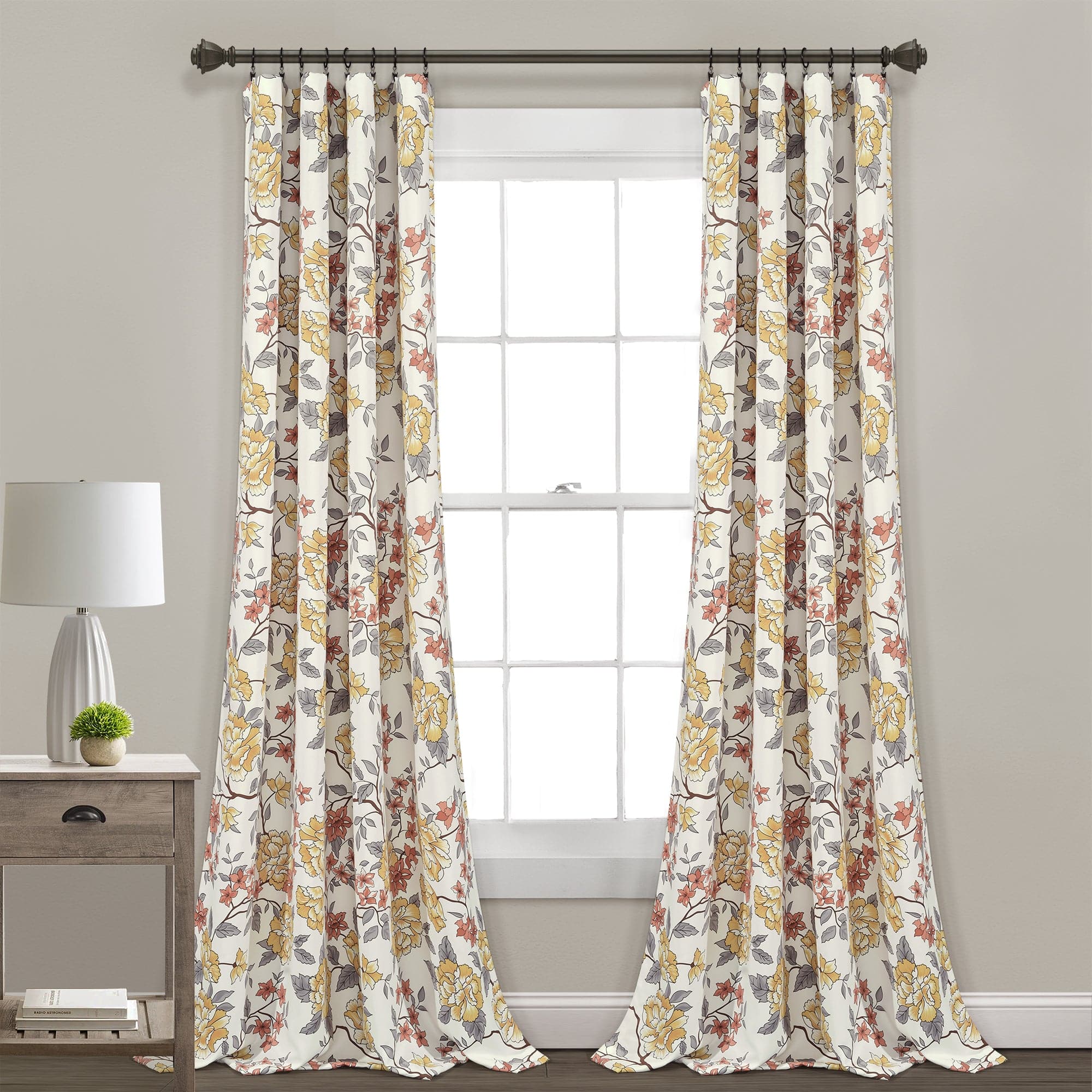 Ivana Floral Light Filtering Window Curtain Panel Set - Soft Sheer Drapes for Living Room, Bedroom & Nursery - Elegant Home Decor with Privacy & Sun Protection