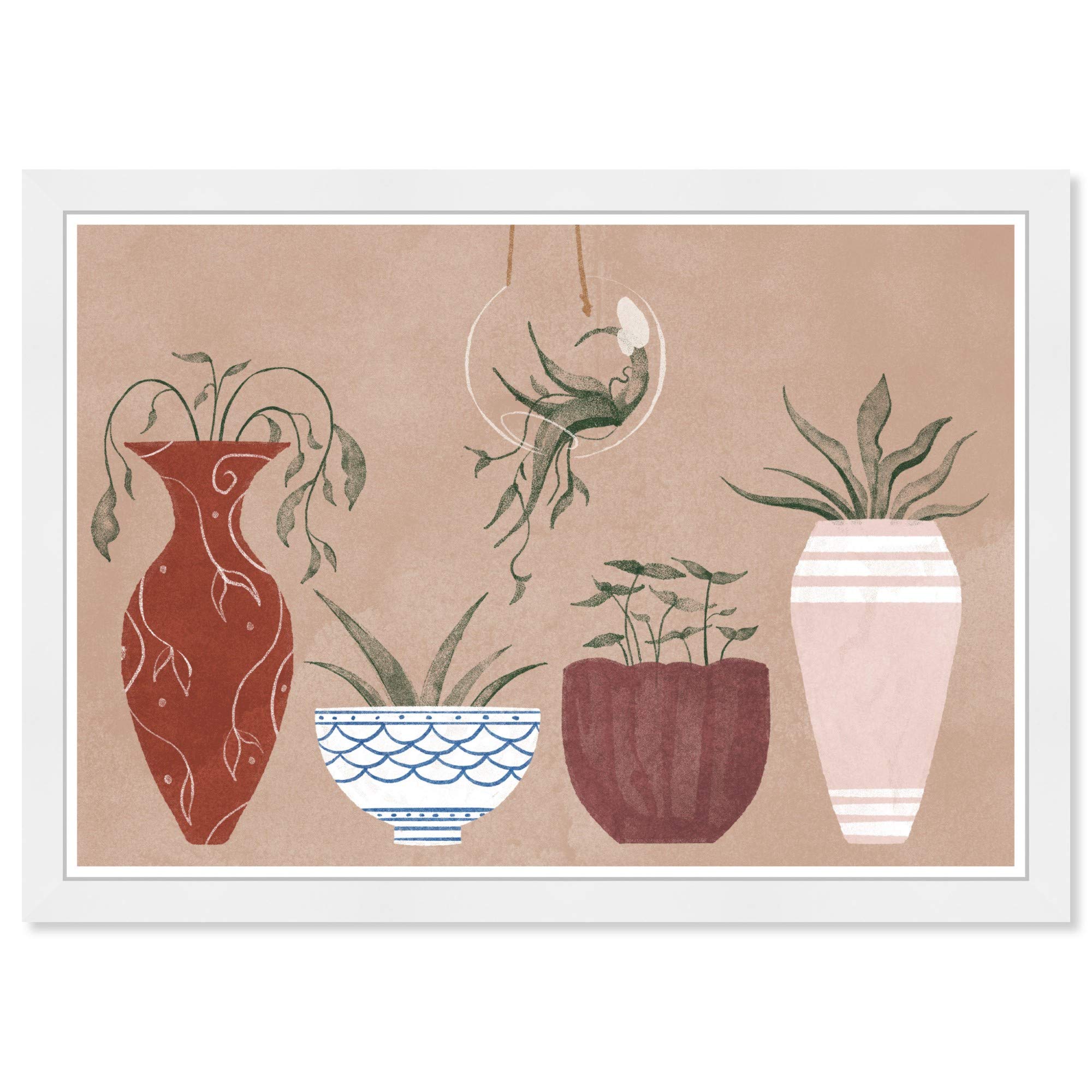 Wynwood Studio Floral Framed Wall Art Prints 'Her Favorite Pots' - Botanical Home Decor Painting, 19x13 Inches, Pink & Brown - Perfect for Living Room, Bedroom or Office Wall Decoration