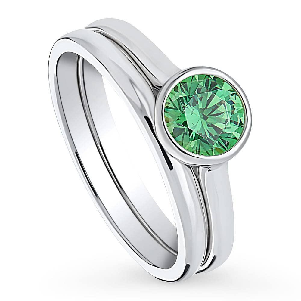 BERRICLE Sterling Silver Solitaire Wedding Engagement Ring Set for Women - 0.8 Carat Green Bezel Set Round Cubic Zirconia CZ, Rhodium Plated Size 4-10 - Perfect for Proposals, Anniversaries & Special Occasions