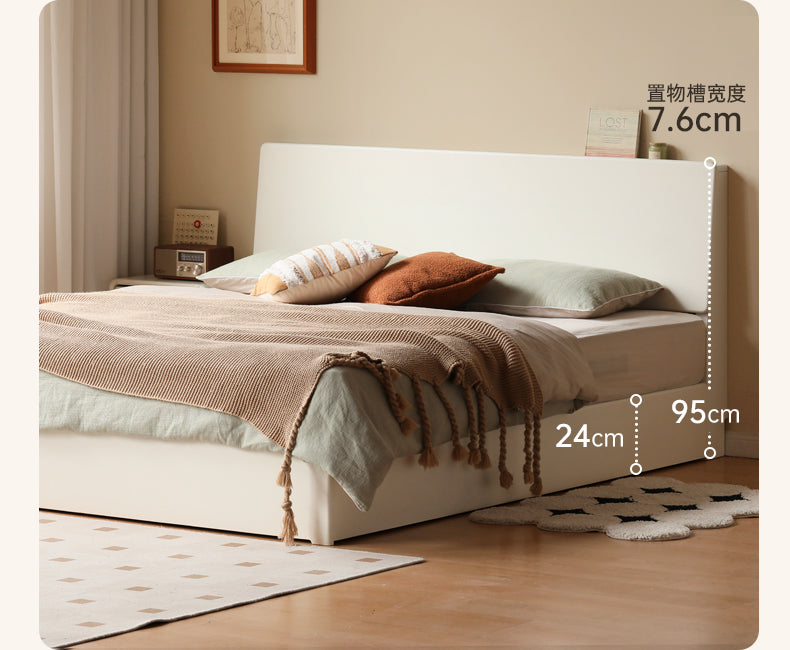 Solid Poplar Wood Box Storage Bed in Cream - Underbed Storage Solution for Small Spaces, Bedroom Organization & Minimalist Decor