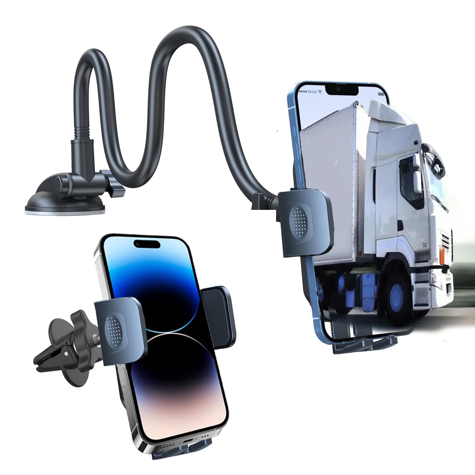 Military Grade Car Phone Holder with Powerful Suction - Adjustable Gooseneck Dashboard & Windshield Mount for iPhone 16/15/14 & All Smartphones - Perfect for Trucks, Commuting & Road Trips